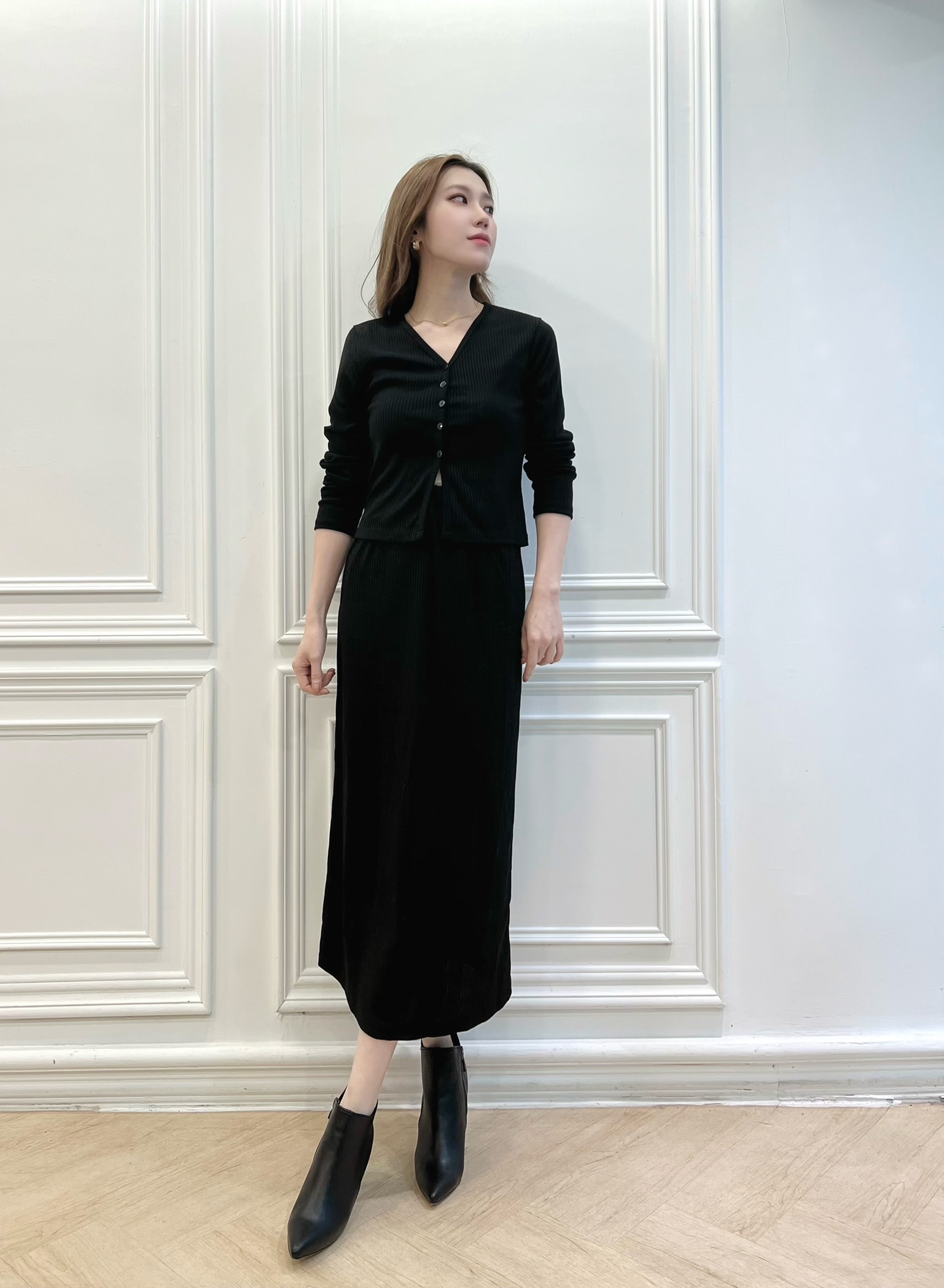 V領針織長裙套裝 SET