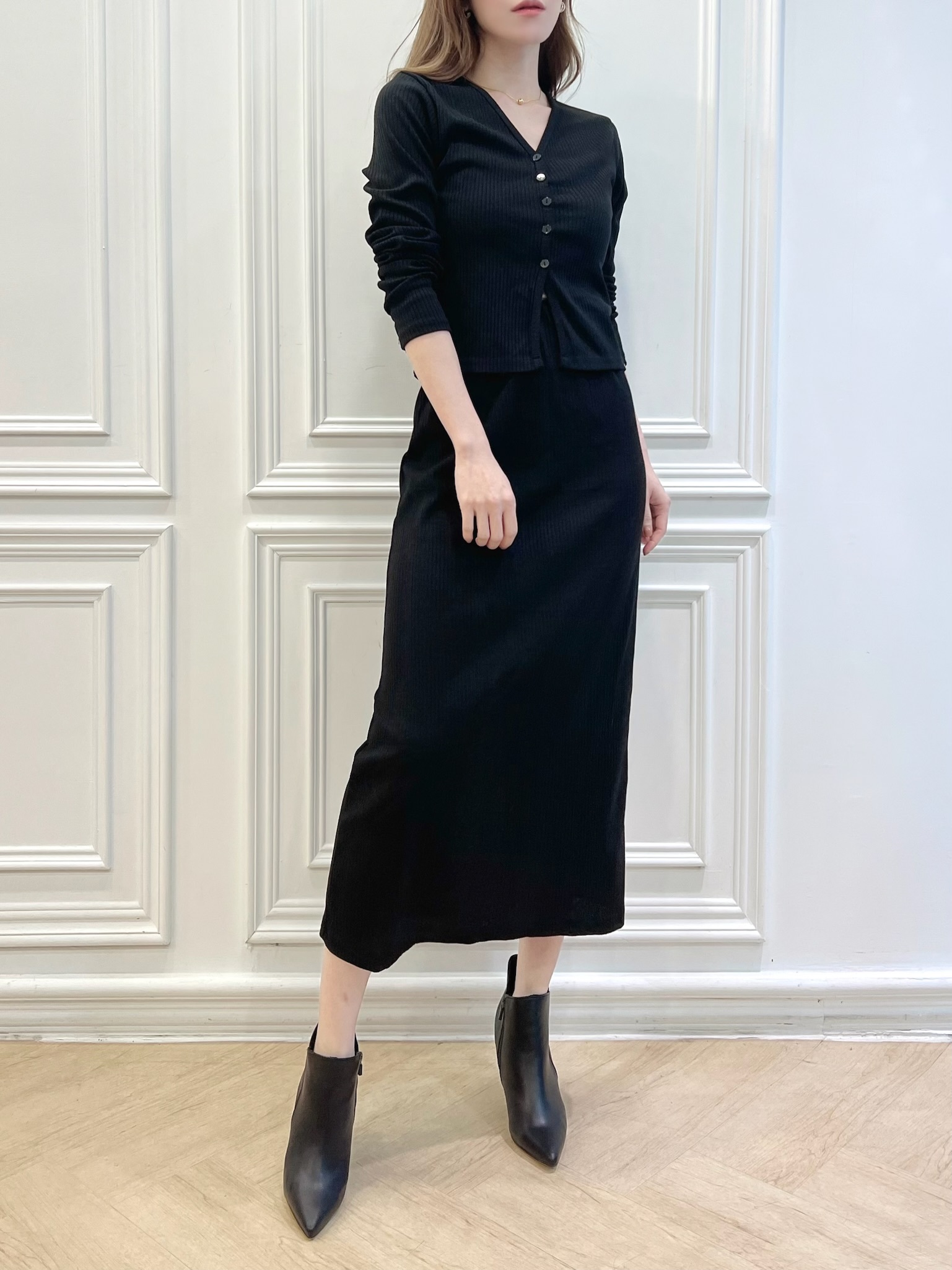 V領針織長裙套裝 SET