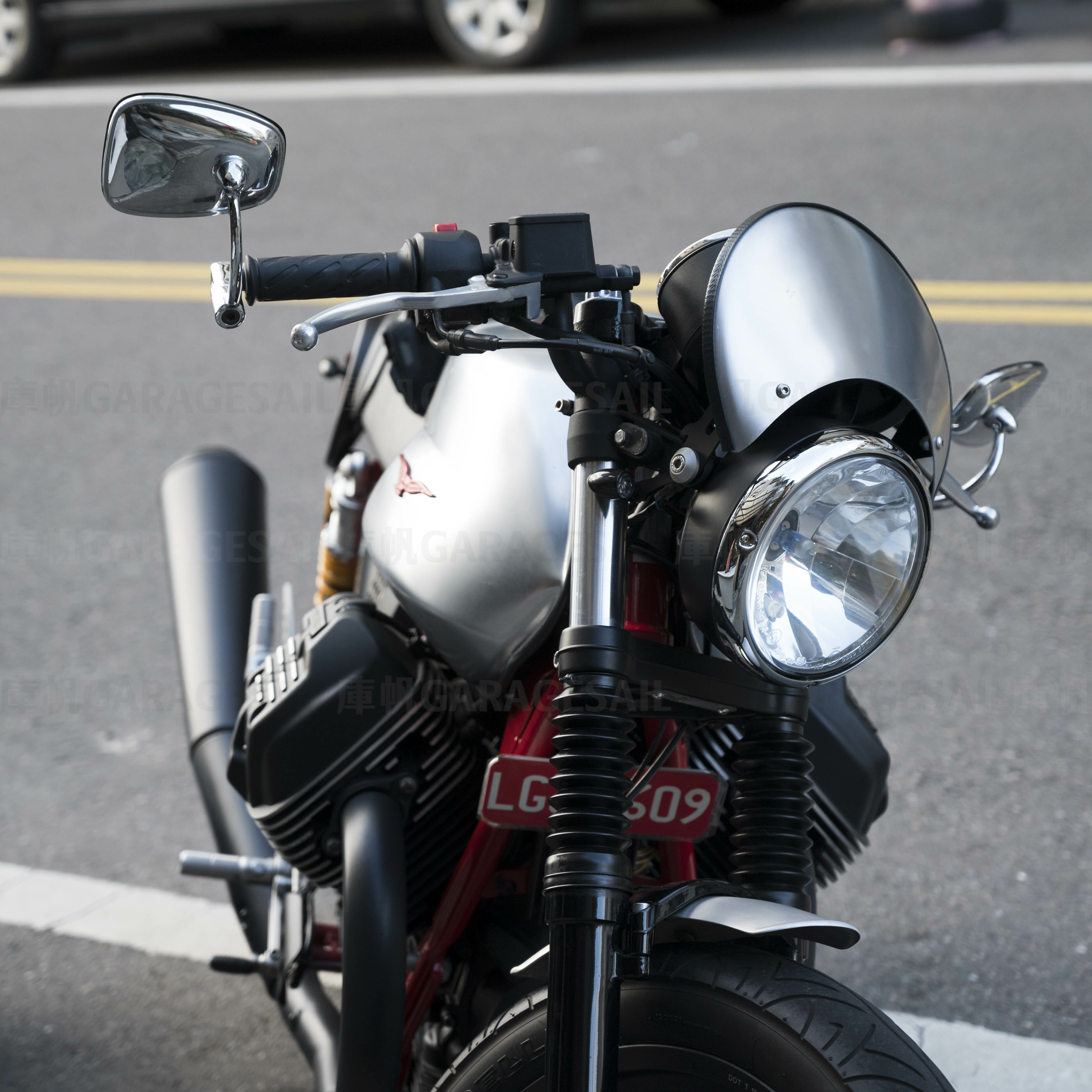 把手端 後照鏡 經典 梯形 - 銀