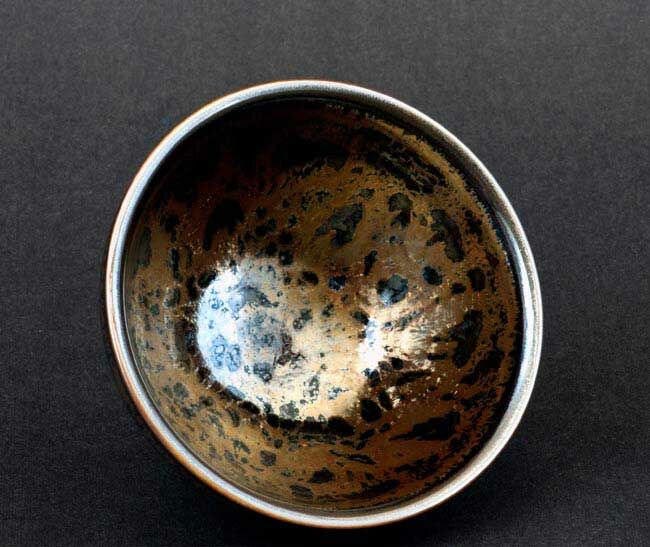 鹿港窯禮品館|辛可窯 黑曜變黃金天目中杯 嚴選特優版 黃金豹紋