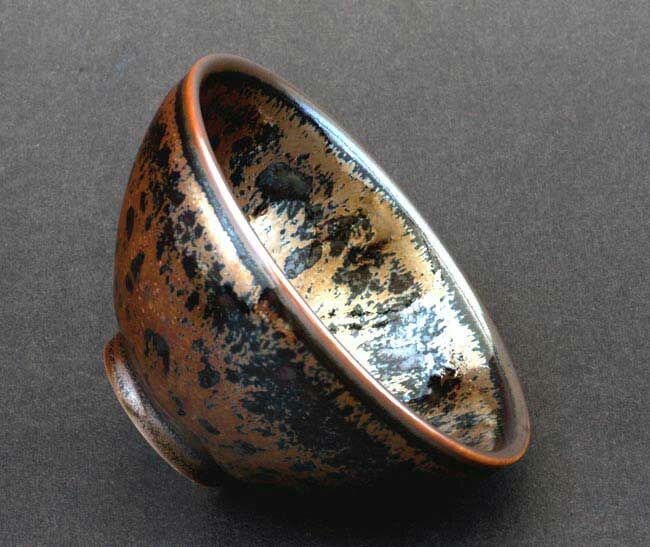 鹿港窯禮品館|辛可窯 黑曜變黃金天目中杯 嚴選特優版 黃金豹紋