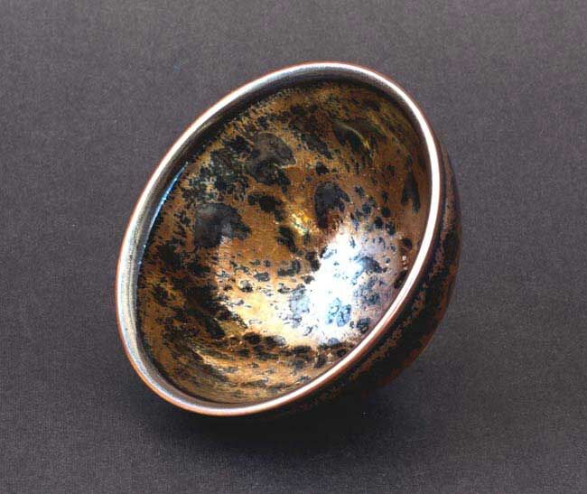 鹿港窯禮品館|辛可窯 黑曜變黃金天目中杯 嚴選特優版 黃金豹紋