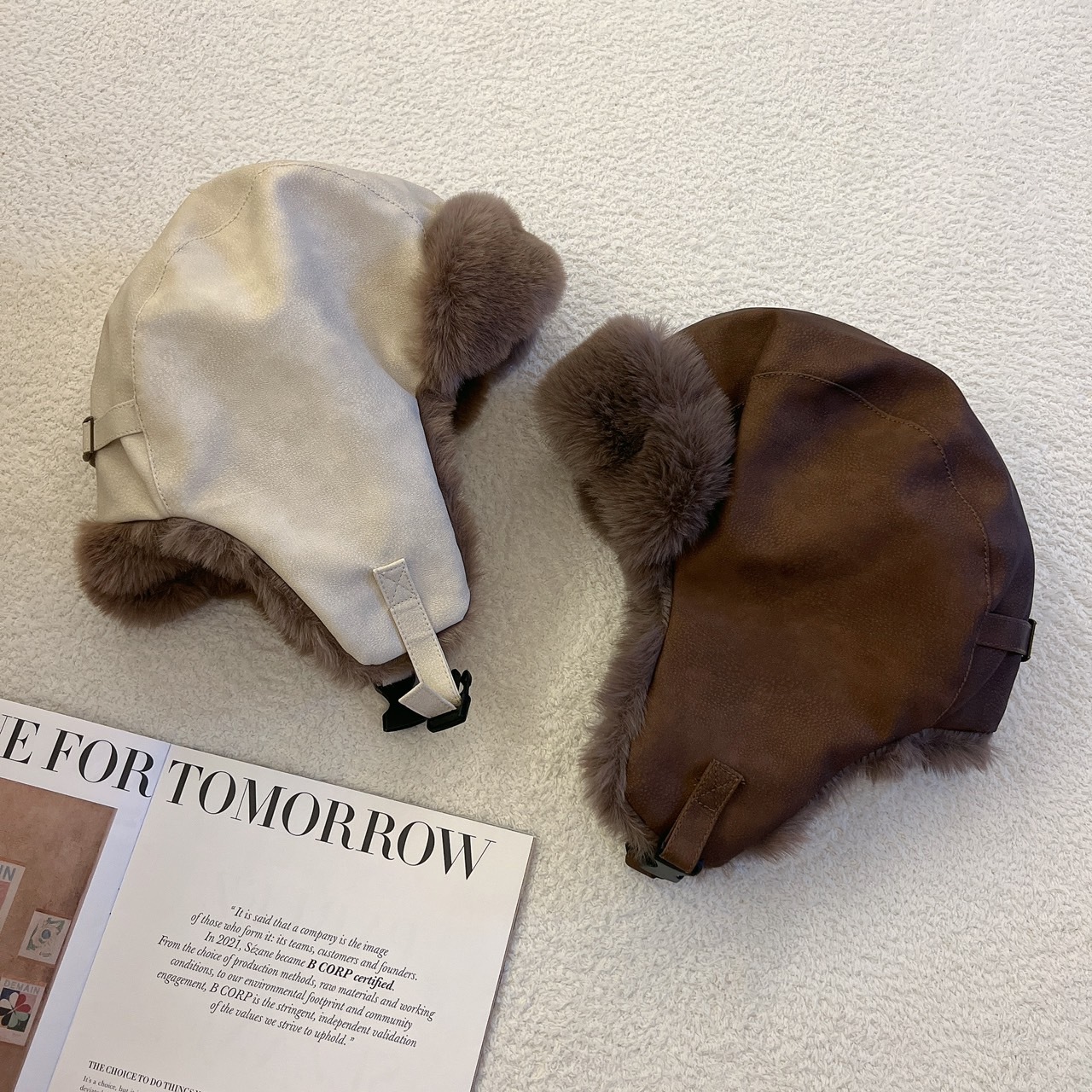 荔枝紋護耳保暖飛行帽/2色/雙面戴/飛狗帽