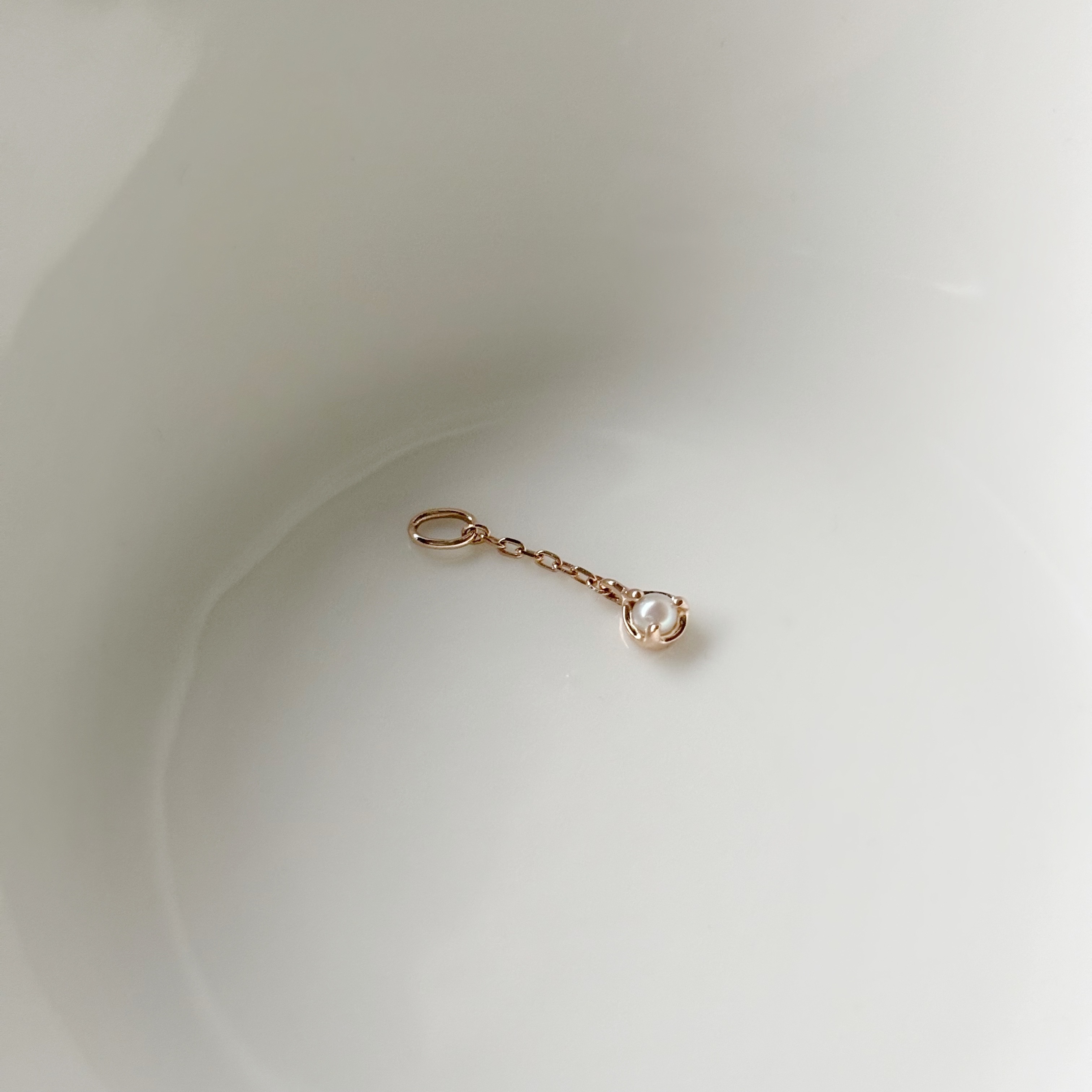 14k小圓三爪珍珠小鏈子耳墜