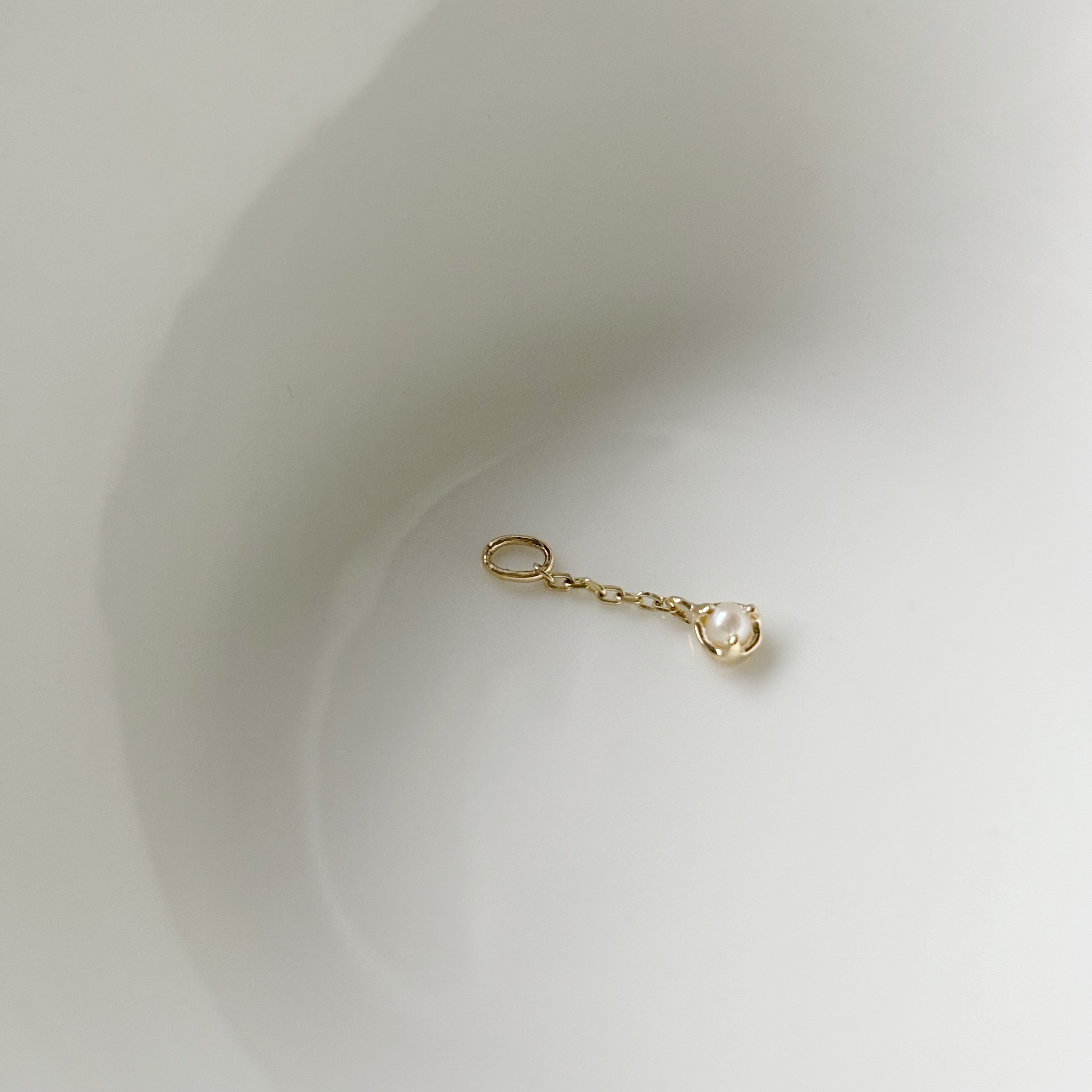 14k小圓三爪珍珠小鏈子耳墜