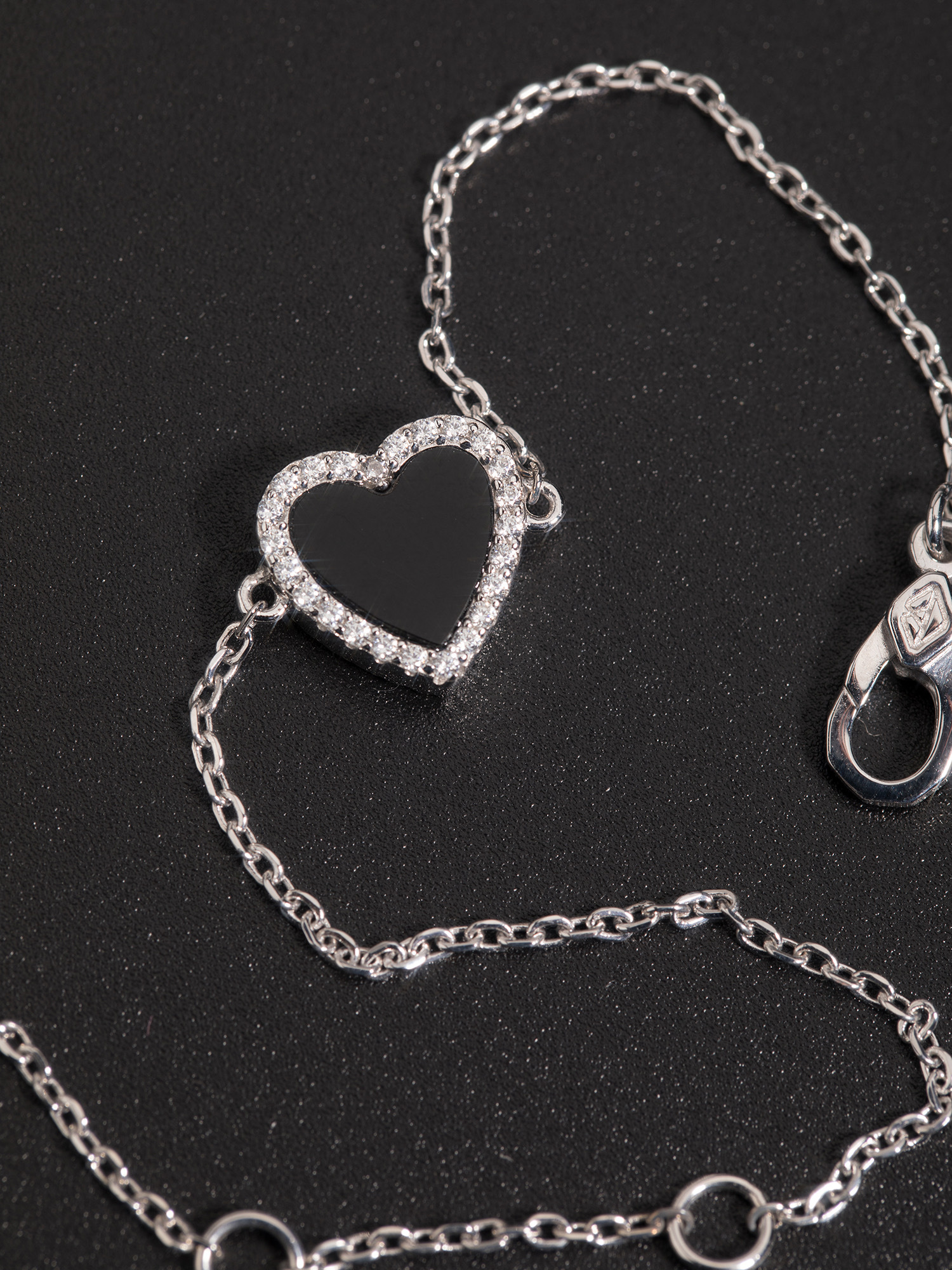 愛心手鍊｜鋯石/黑瑪瑙