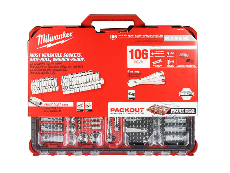 ＊中崙五金【附發票】Milwaukee 美沃奇 1/4"-3/8" 棘輪套筒組 106件組 48-22-9486