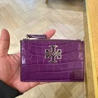 [S] TORY BURCH BRITTEN EMBOSSED ZIP CARD CASE,WILD THISTLE, 141067-506 (STB428)