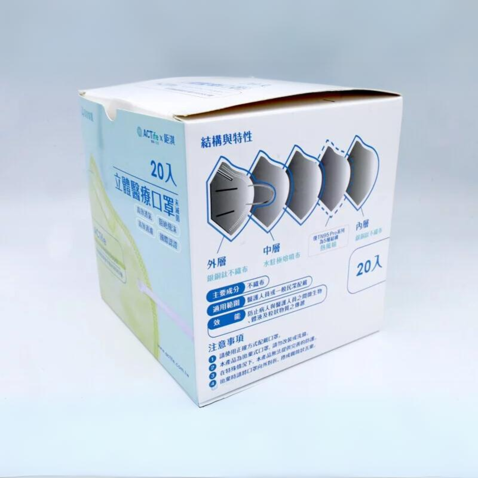 銀銅鈦【ACT】x 鉅淇TN95立體醫療口罩(成人尺寸/20入)