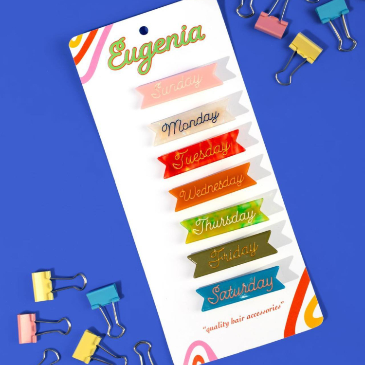 美國 Eugenia Kids 悄悄話髮夾 星期組合 7入