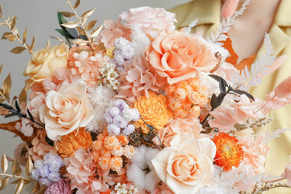 橘粉色開幕盆栽,永生花盆栽,開幕盆栽,升遷喬遷送禮推薦,喜歡生活乾燥花店,開幕賀禮推薦,代客送花推薦,橘粉色玫瑰花特寫