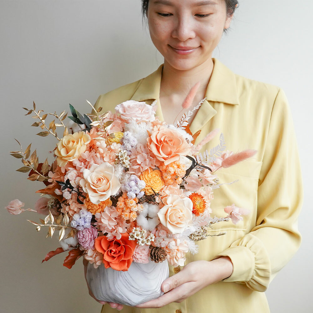 橘粉色開幕盆栽,永生花盆栽,開幕盆栽,升遷喬遷送禮推薦,喜歡生活乾燥花店,開幕賀禮推薦,代客送花推薦