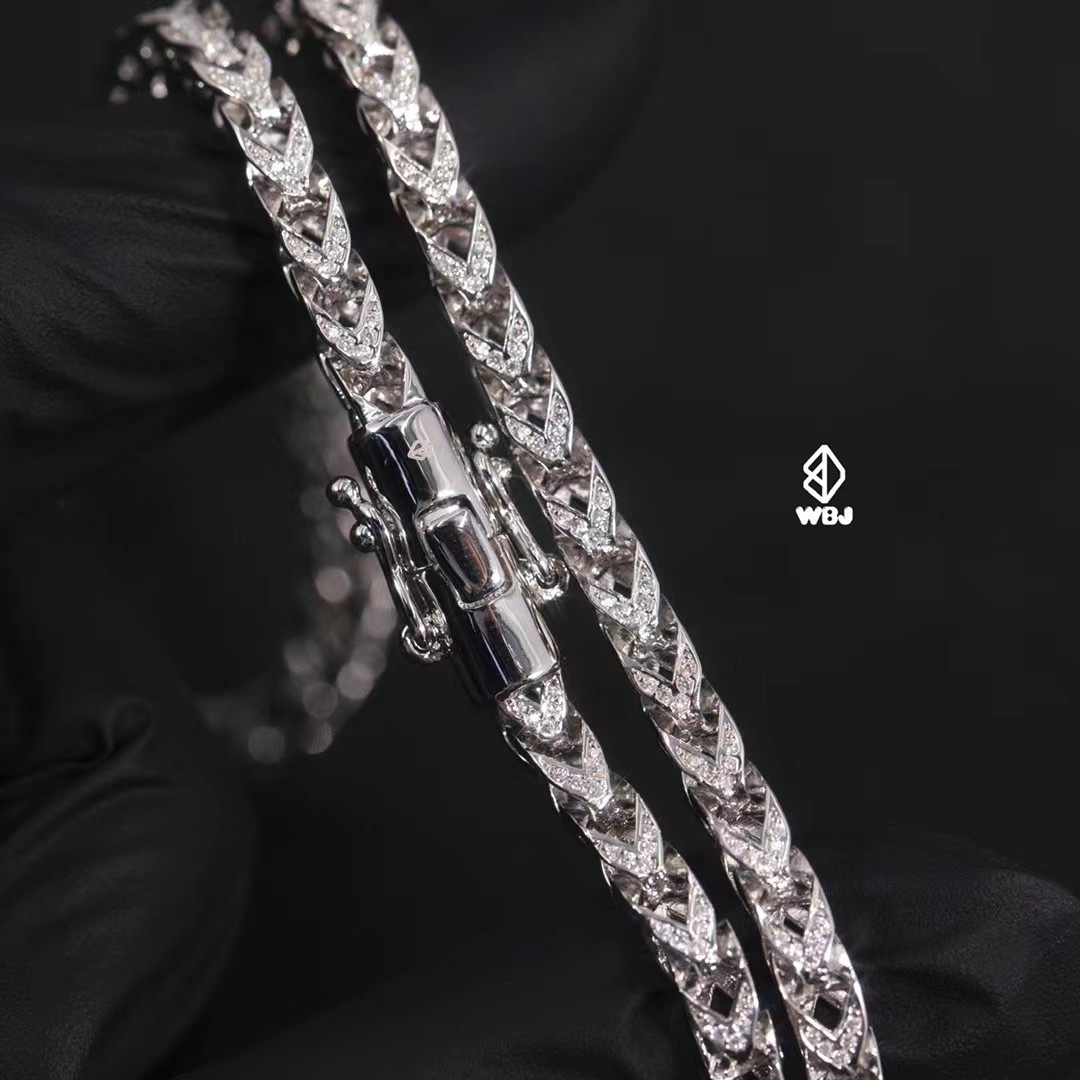 法國鍊項鍊 (素銀/雙面鑲嵌) ｜5mm｜925純銀