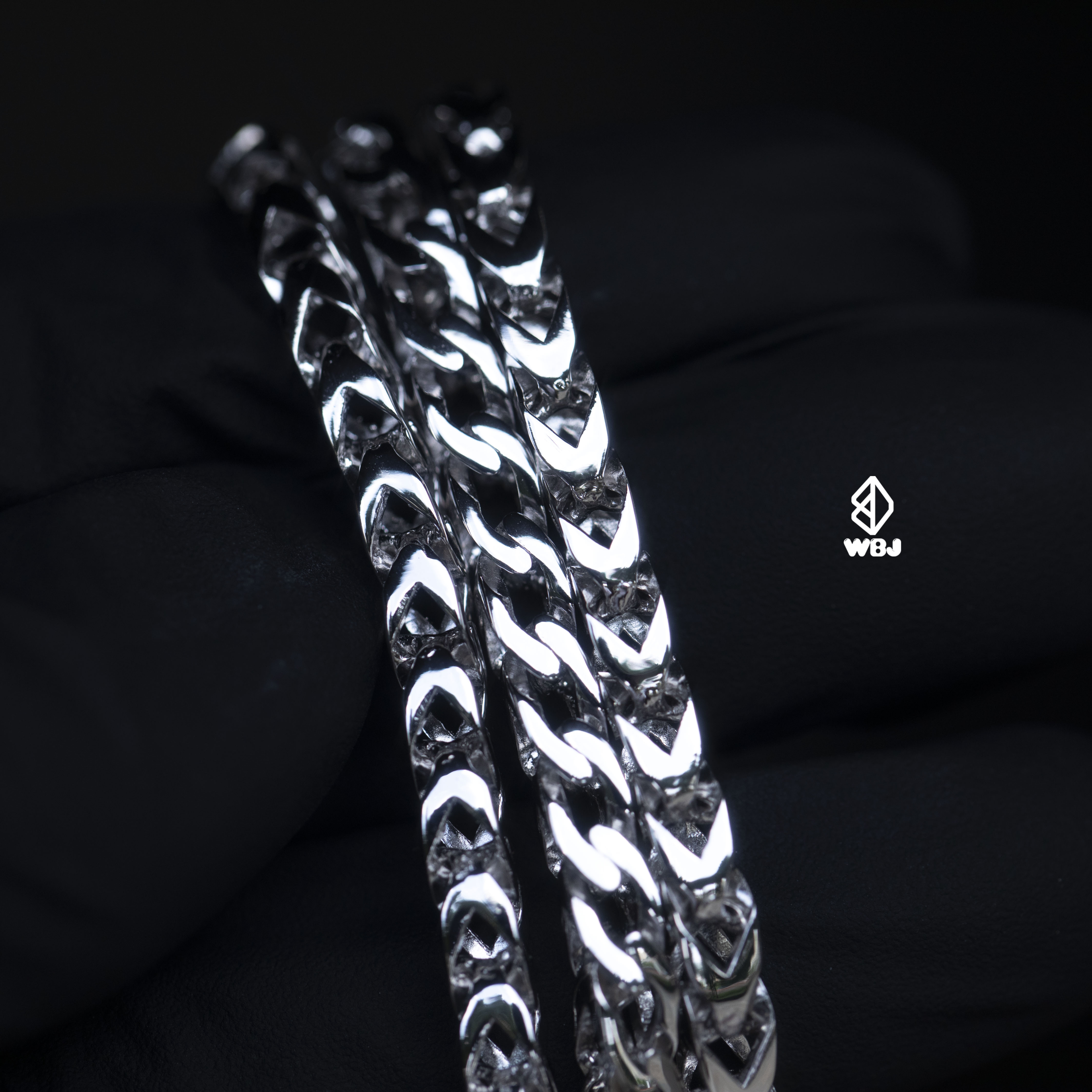 法國鍊項鍊 (素銀/雙面鑲嵌) ｜5mm｜925純銀