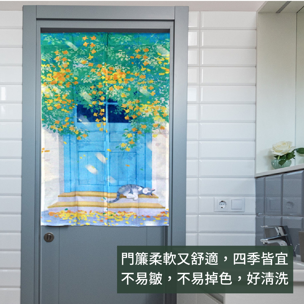 厚白棉麻風尚門簾D61幽靜小貓