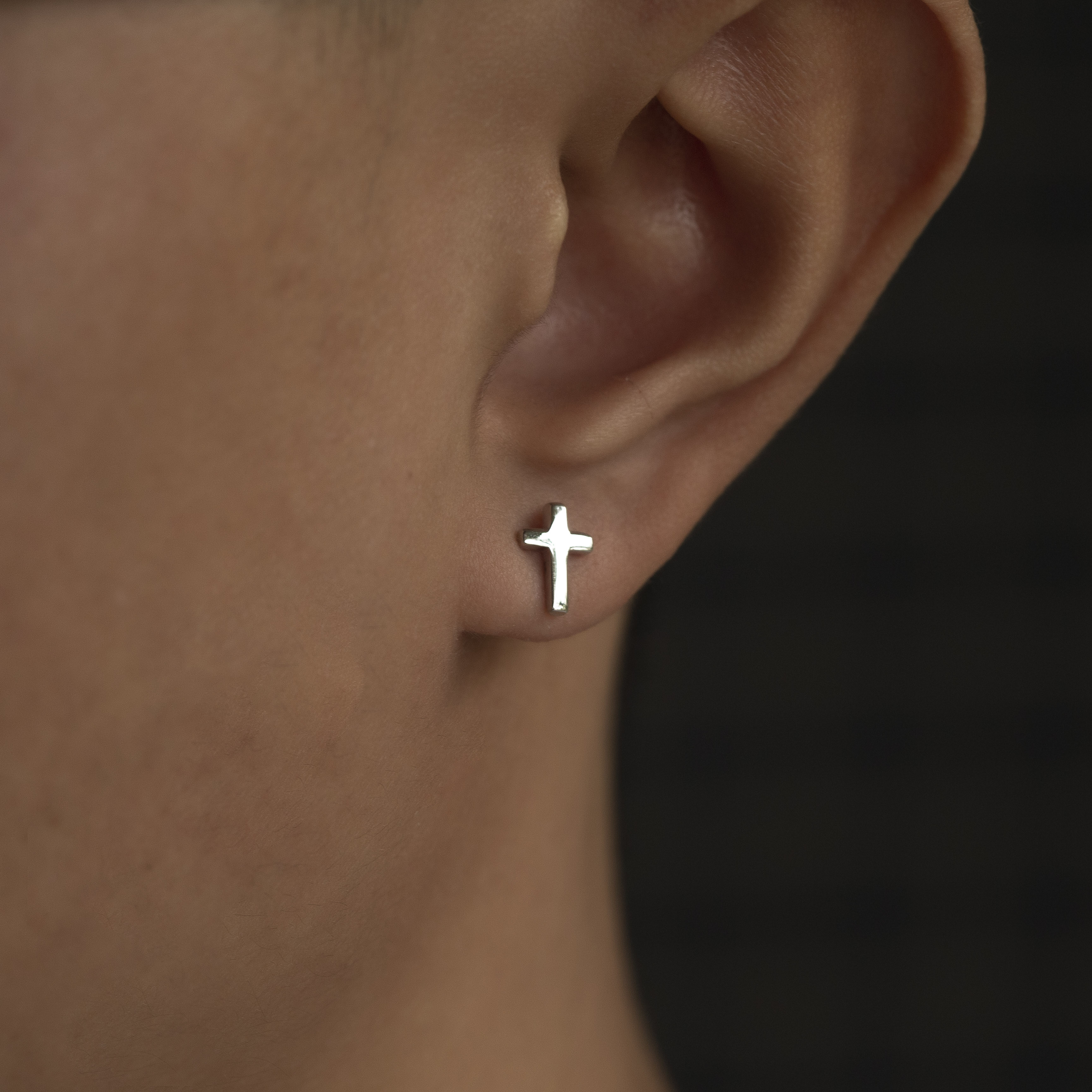 素面十字架純銀耳釘耳環