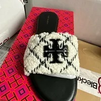 [S] TORY BURCH EVERLY SLIDE PASCA BOUCLE,BIRCH/PERFECT BLACK, 151108-123 (STB450)