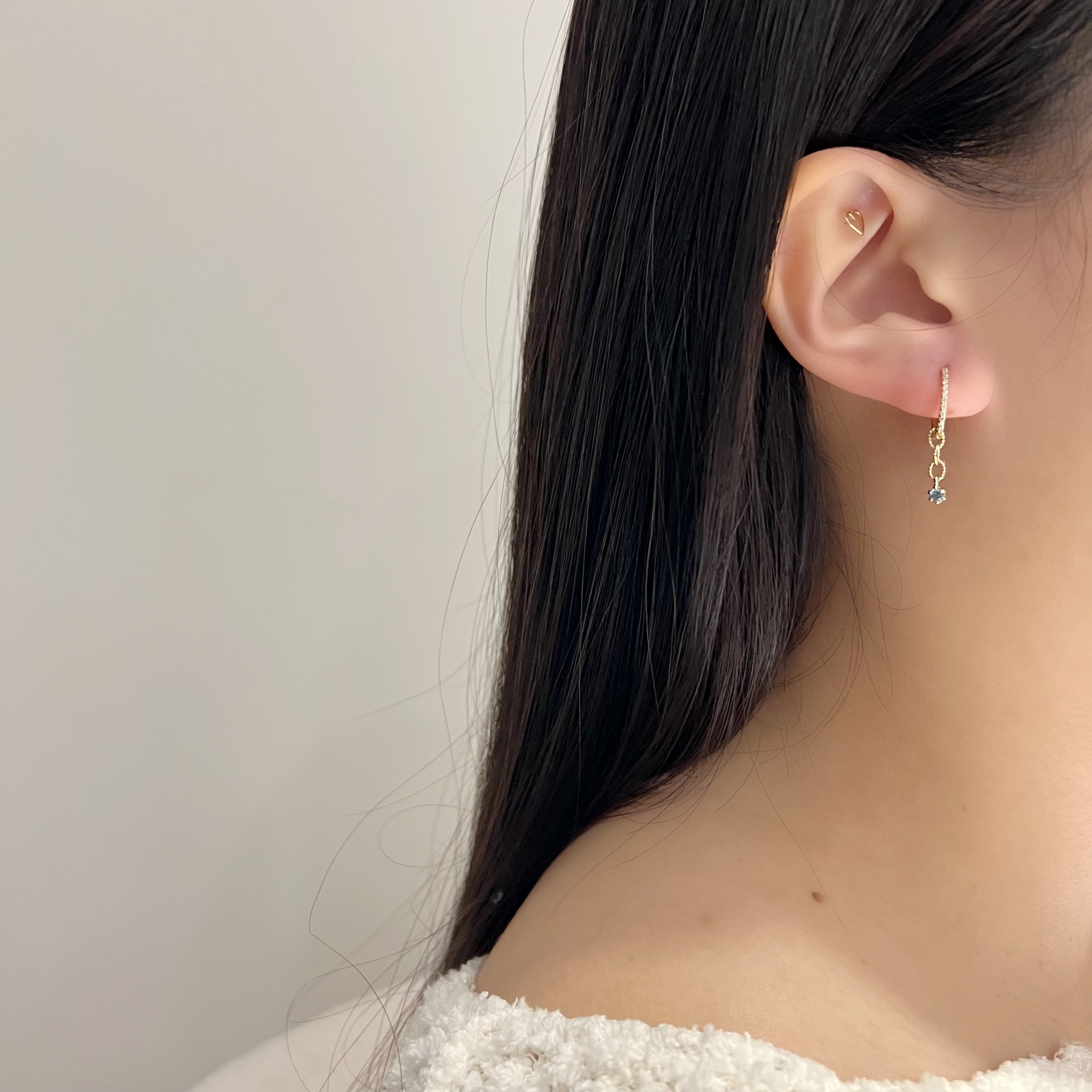 14k mini六爪倫敦托帕石三鏈圈耳墜