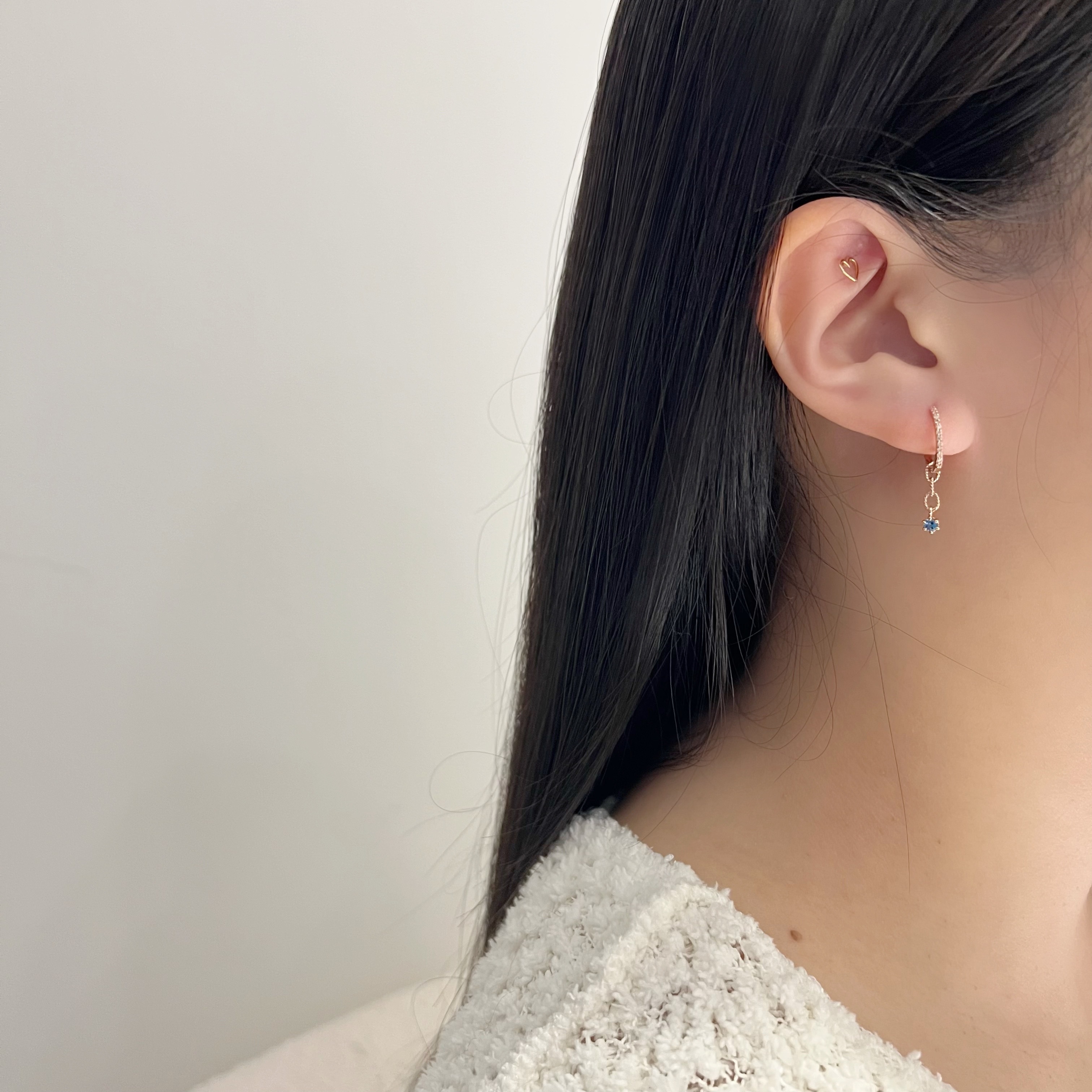 14k mini六爪倫敦托帕石三鏈圈耳墜