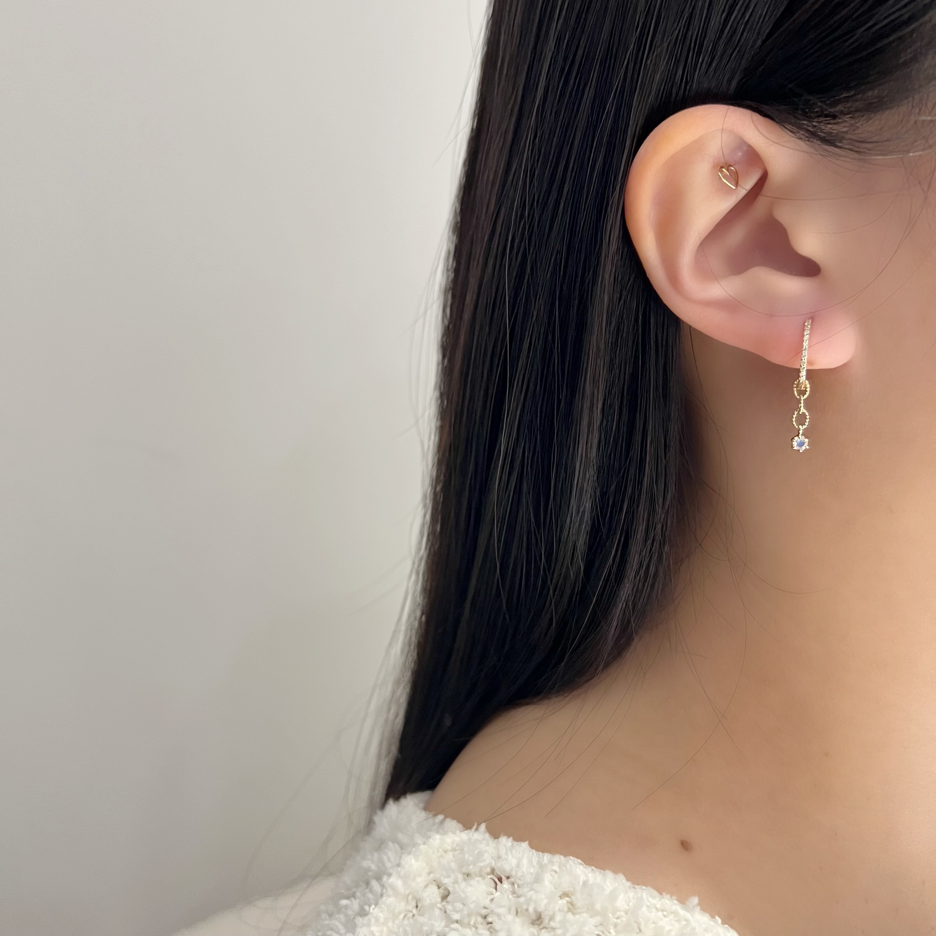 14k mini六爪月光石三鏈圈耳墜
