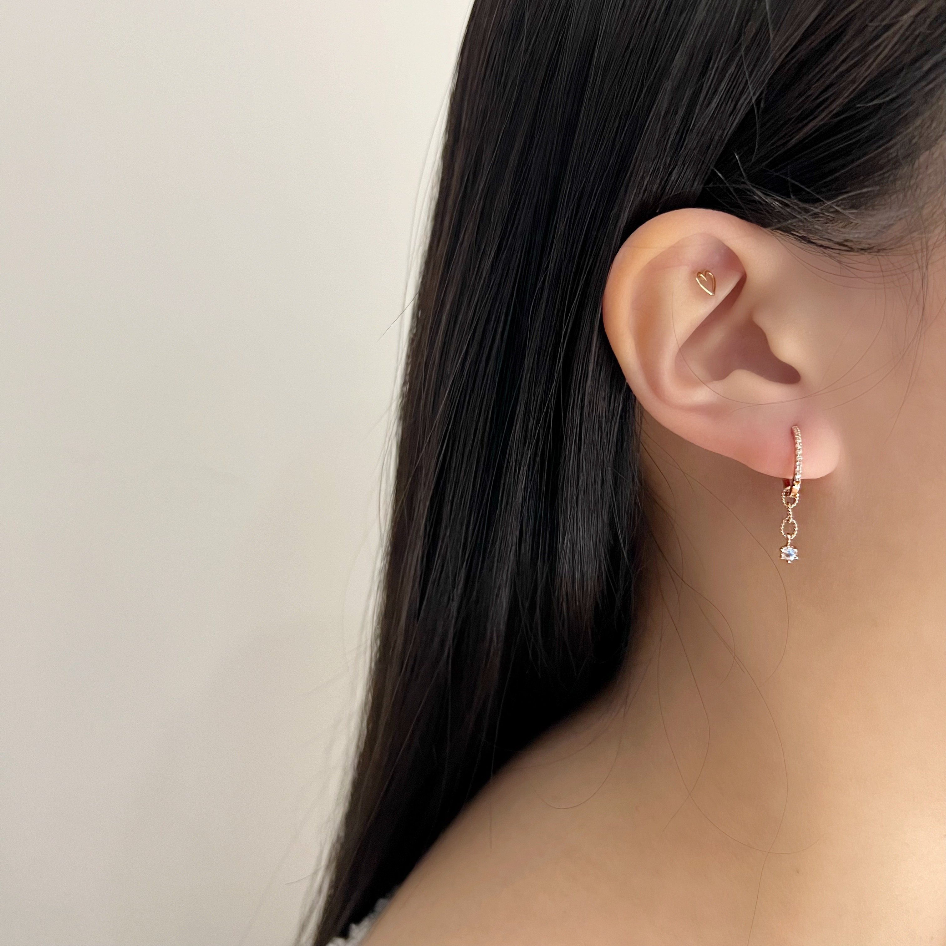 14k mini六爪月光石三鏈圈耳墜