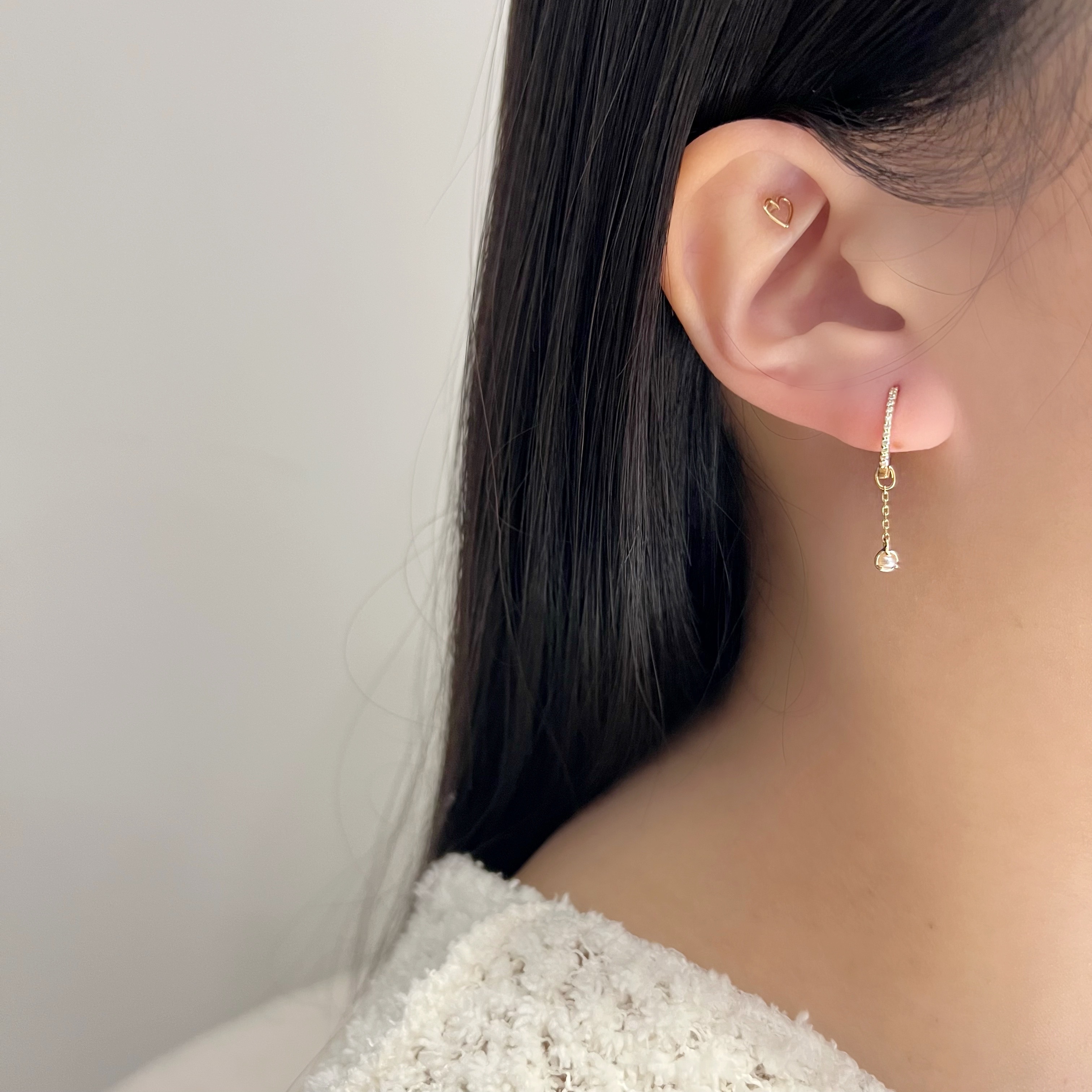 14k小圓三爪珍珠小鏈子耳墜