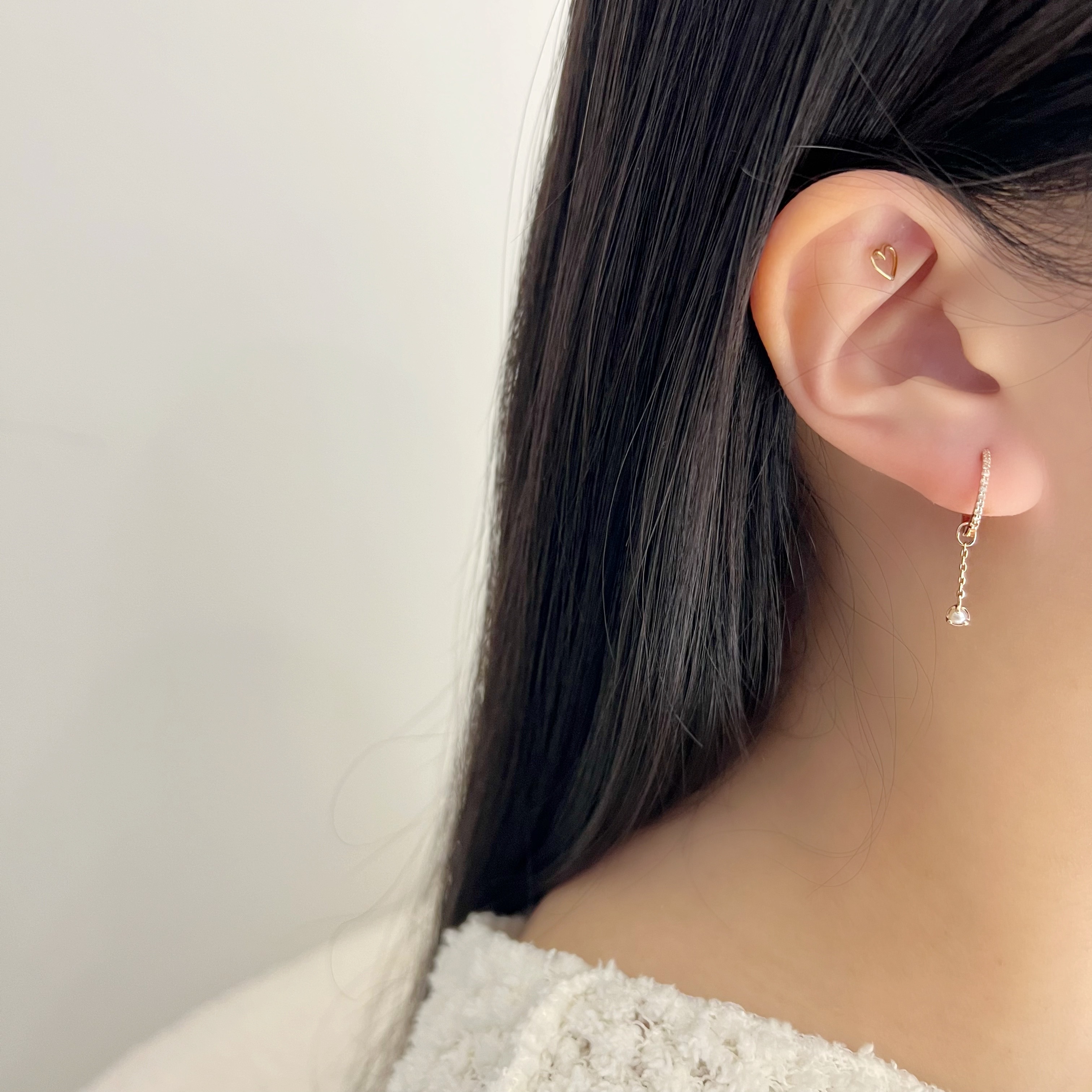 14k小圓三爪珍珠小鏈子耳墜