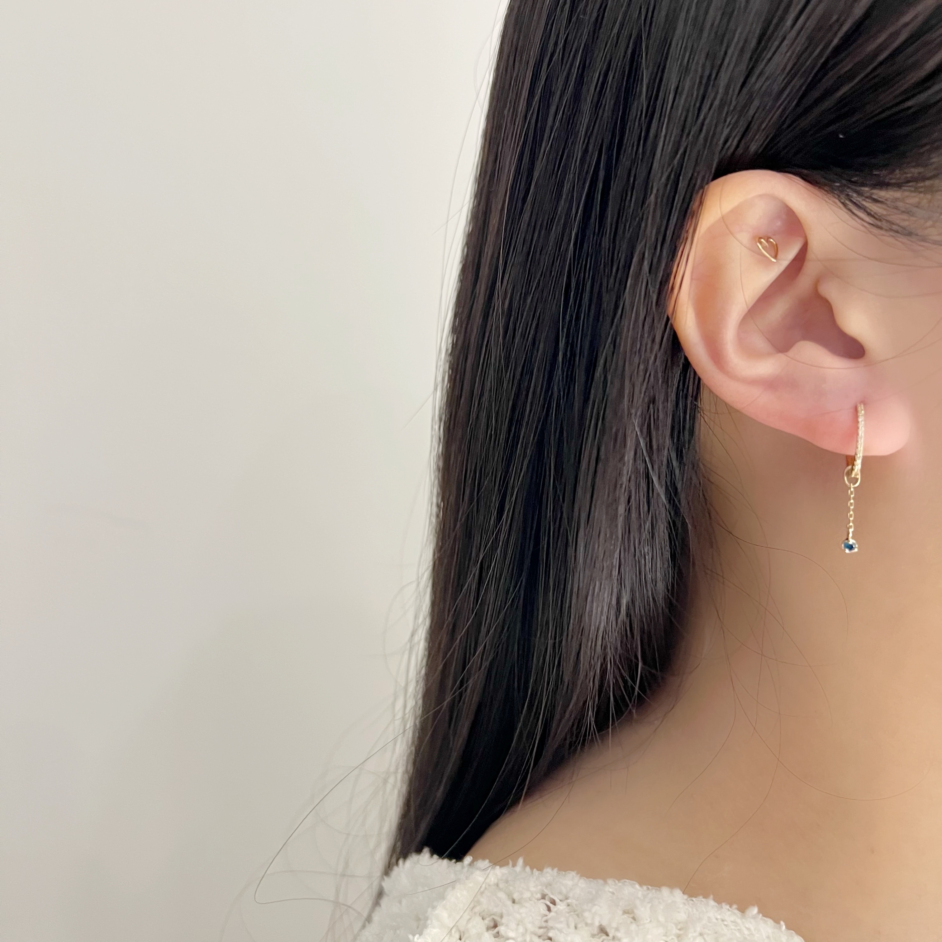 14k小圓三爪藍鑽小鏈子耳墜