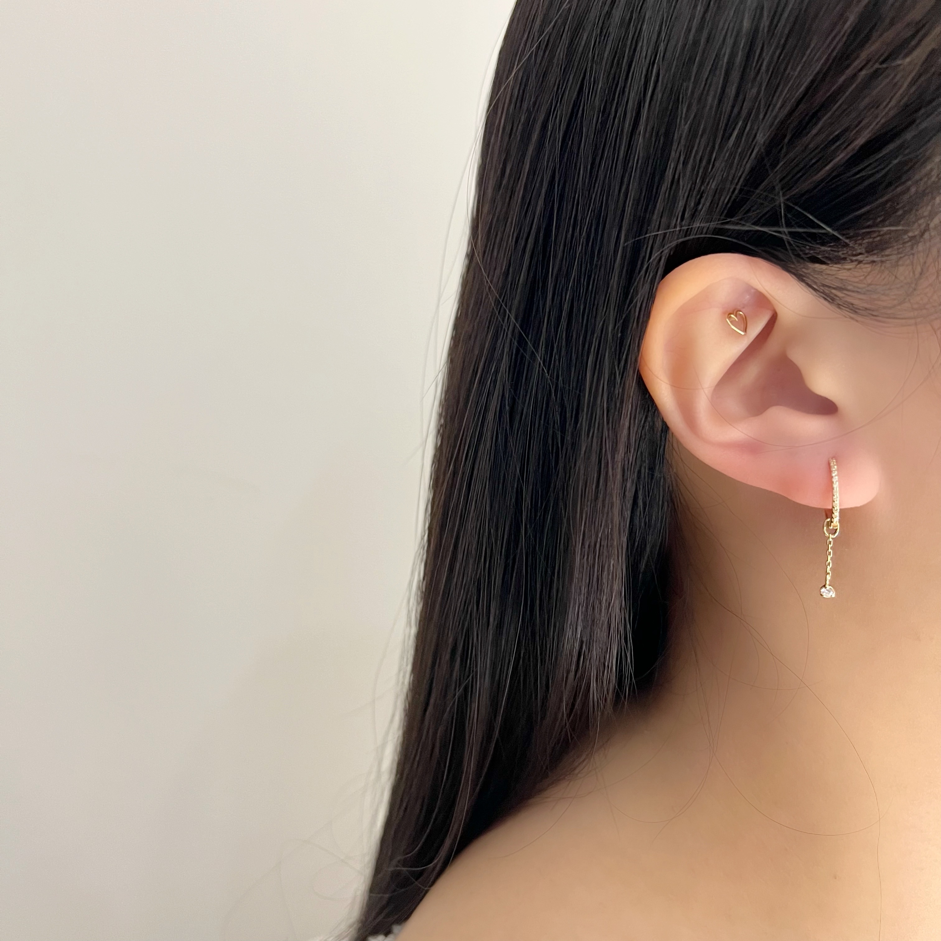 14k小圓三爪真鑽小鏈子耳墜