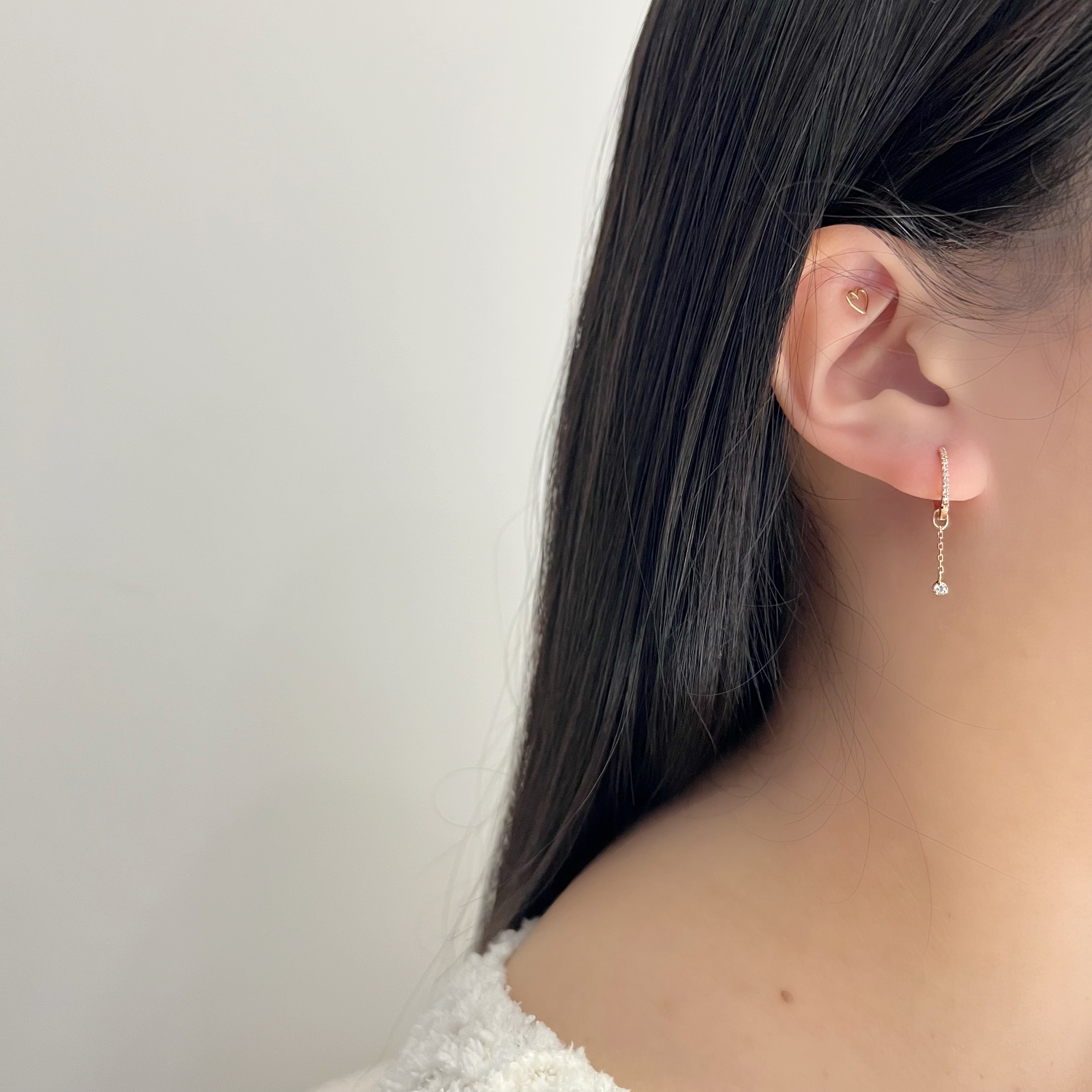 14k小圓三爪真鑽小鏈子耳墜