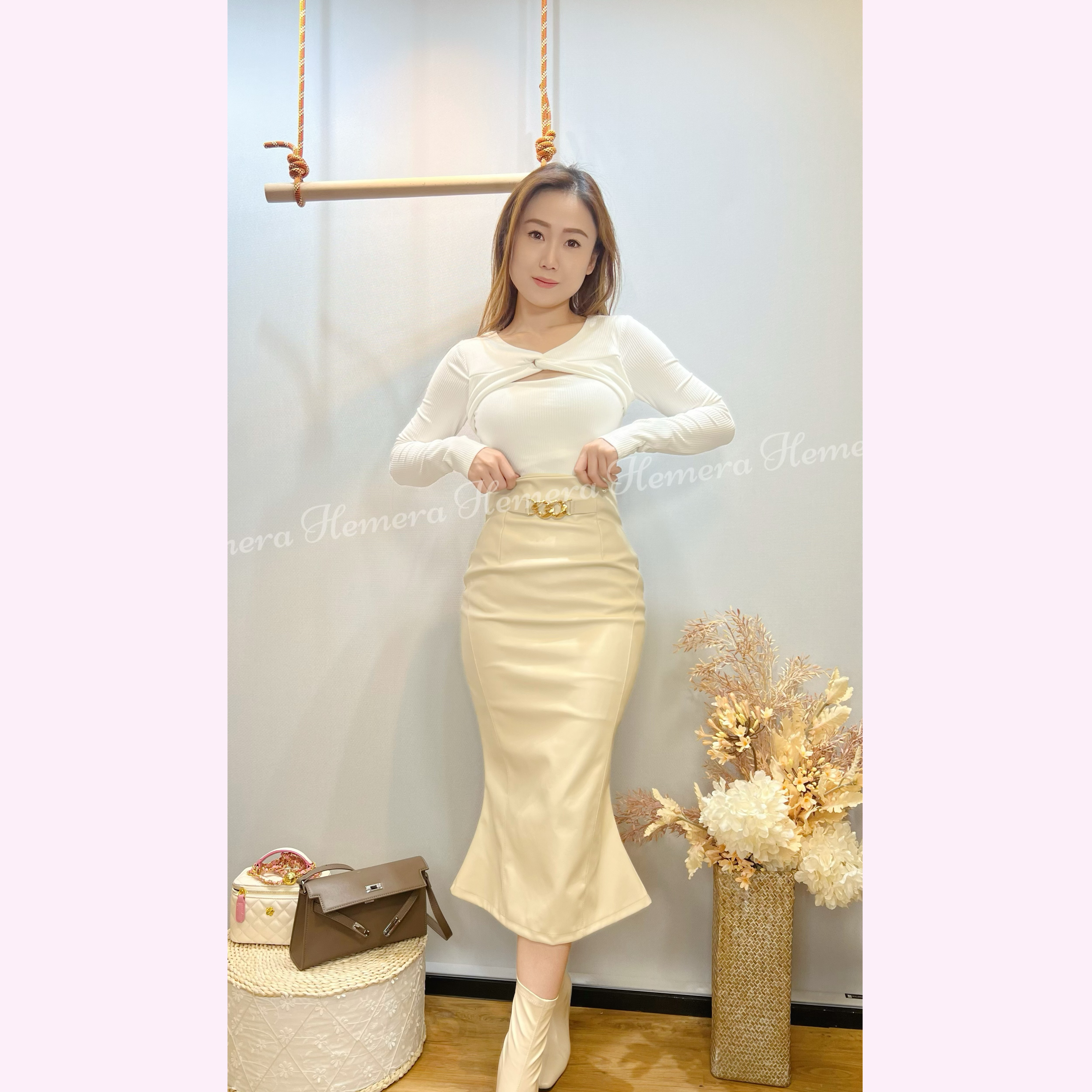 TP23W1249 簡約假兩件扭結棉質上身