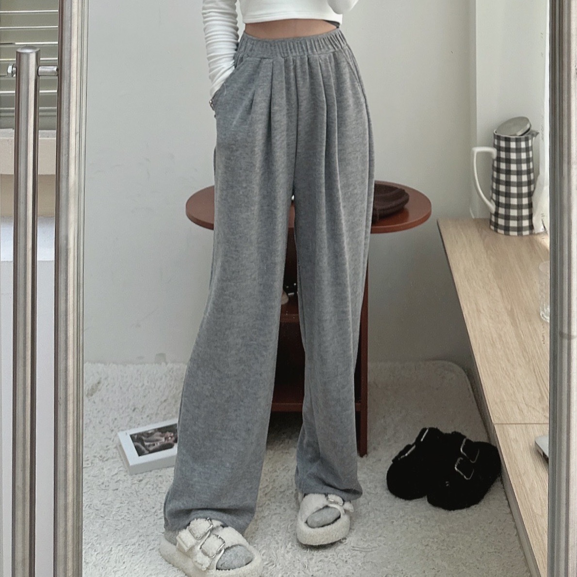 蜜桃絨鬆緊寬褲/五色