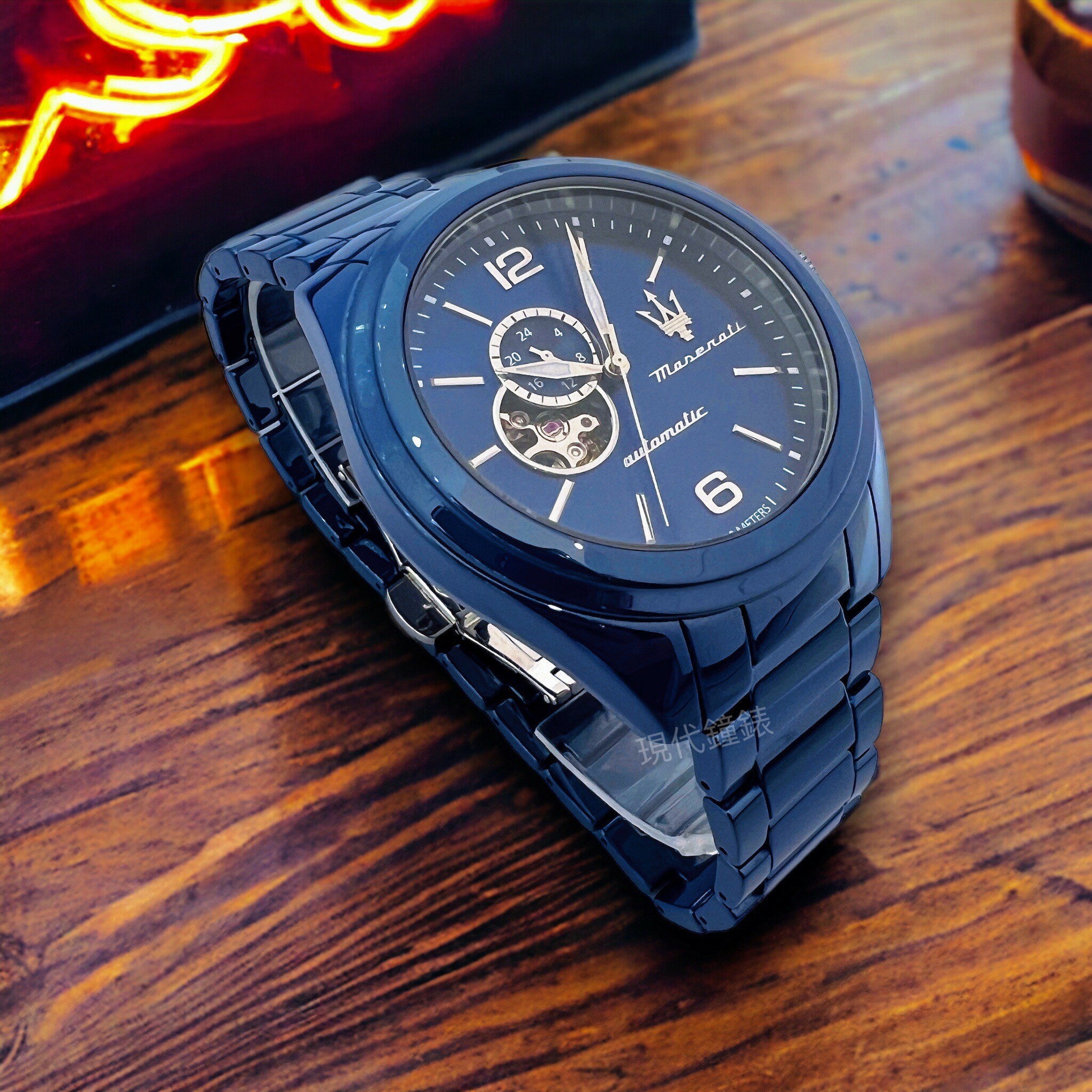 【MASERATI 瑪莎拉蒂】精典寶藍陶瓷機械腕錶R8823150002 46mm 現代鐘錶