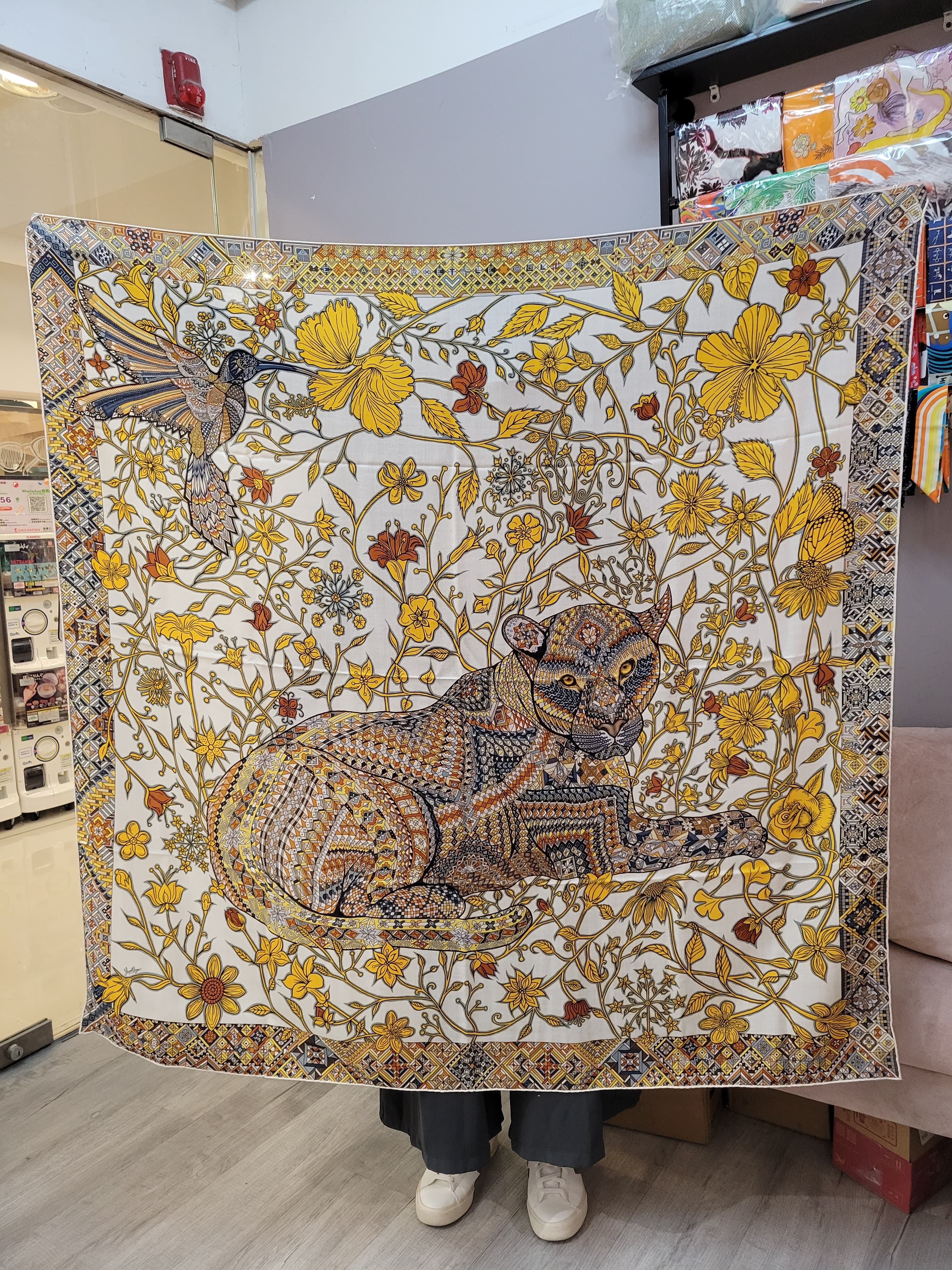 Hermes 140 cashmere yellow leopard