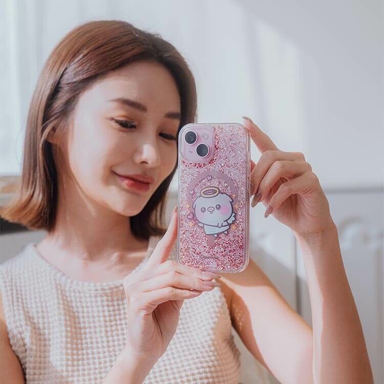 【插畫聯名】萌萌豬 我來拯救你 (MagSafe兼容) 玫瑰金貝拉殼 - (訂製名字) iPhone客製化手機殼