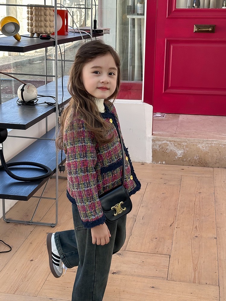 夾棉加厚小香感格子外套