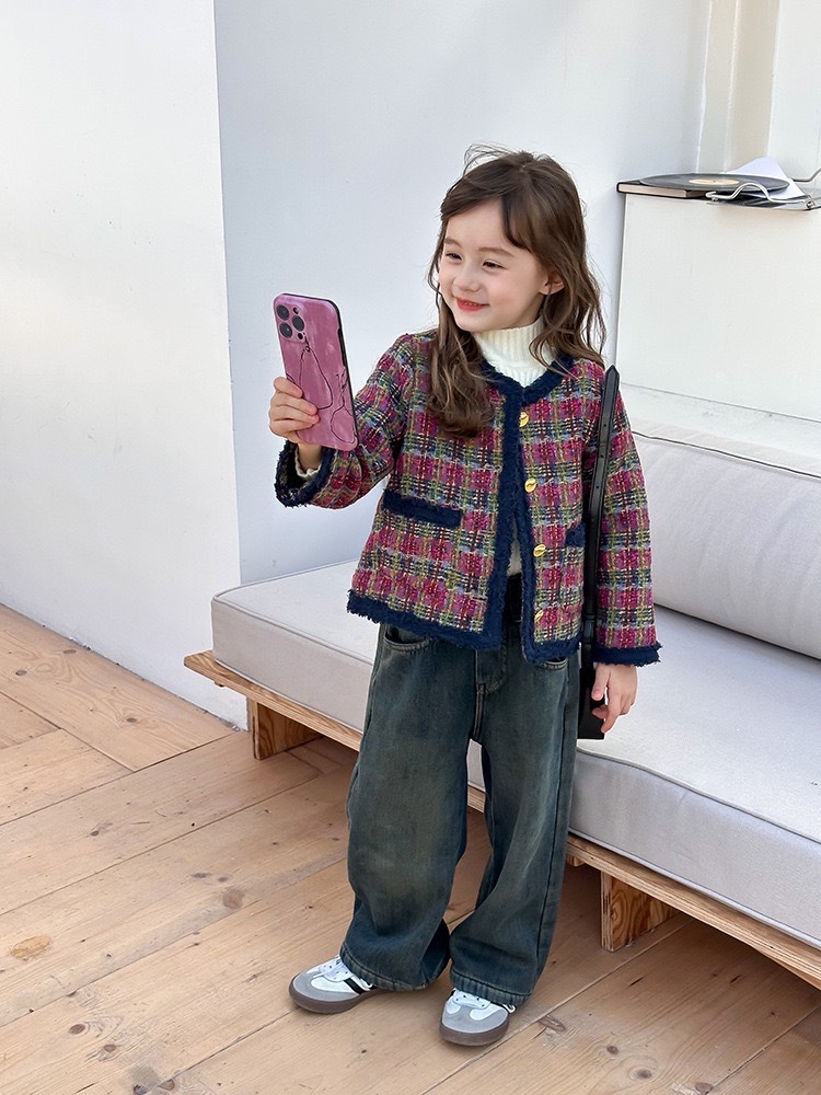 夾棉加厚小香感格子外套