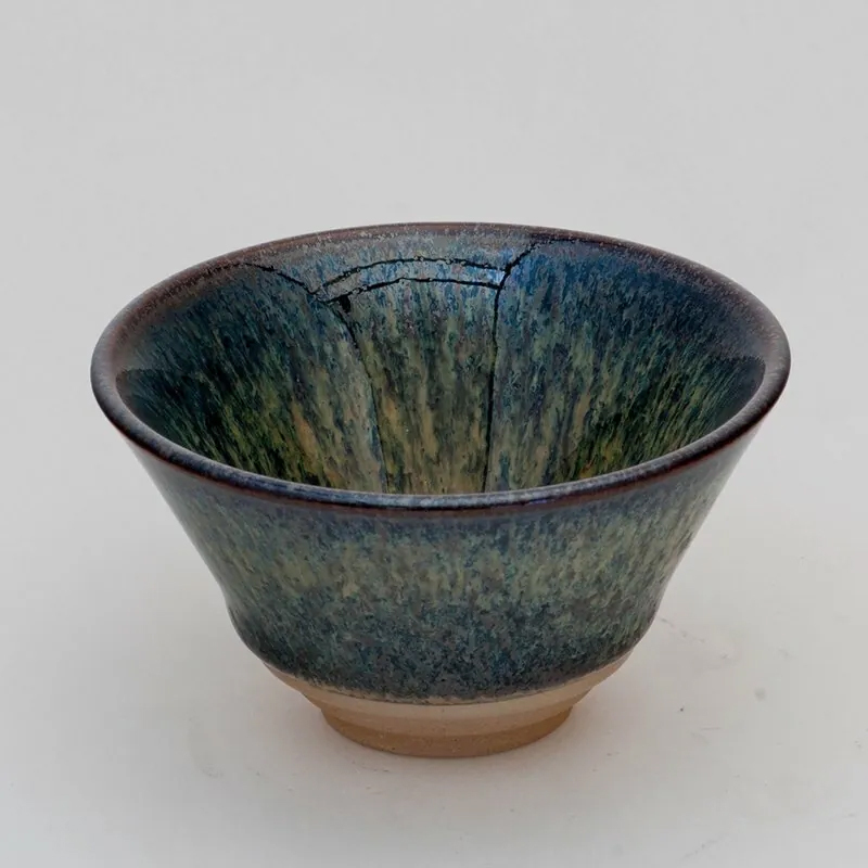 鹿港窯禮品館│曜變藍兔毫天目小斗笠杯50cc 沈昆川作