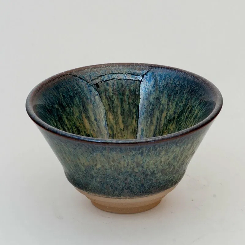 鹿港窯禮品館│曜變藍兔毫天目小斗笠杯50cc 沈昆川作