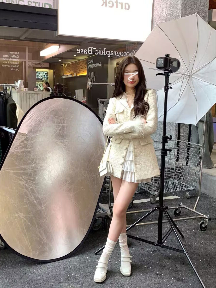 翻領毛尼長袖洋裝(毛可拆)