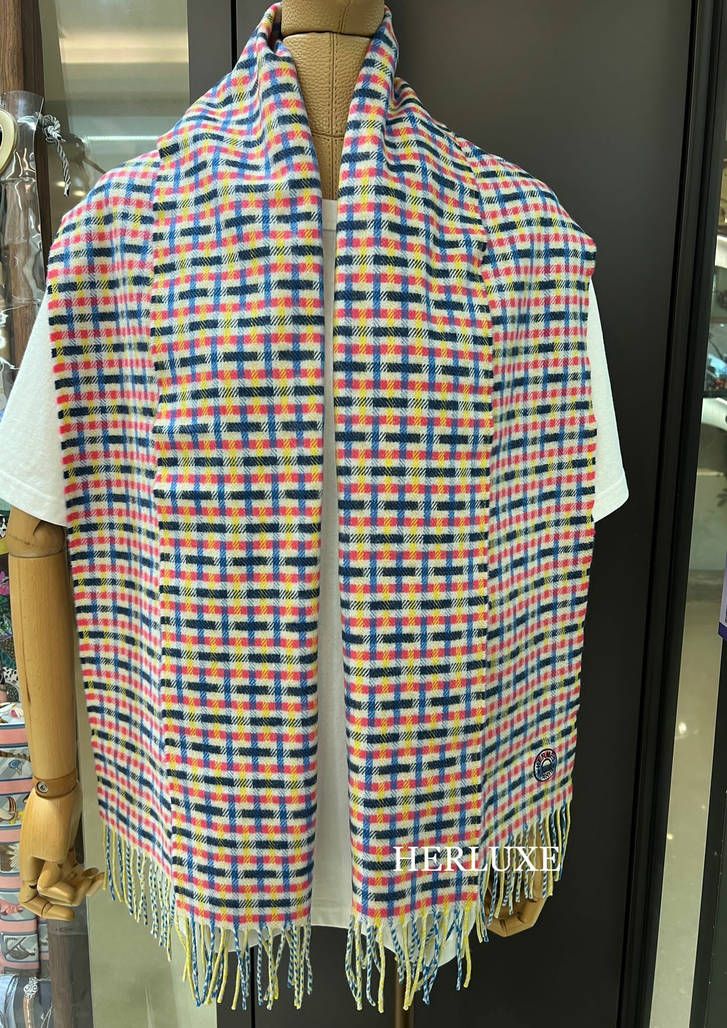 Muffler 100% cashmere 40x160cm H ecossais pink