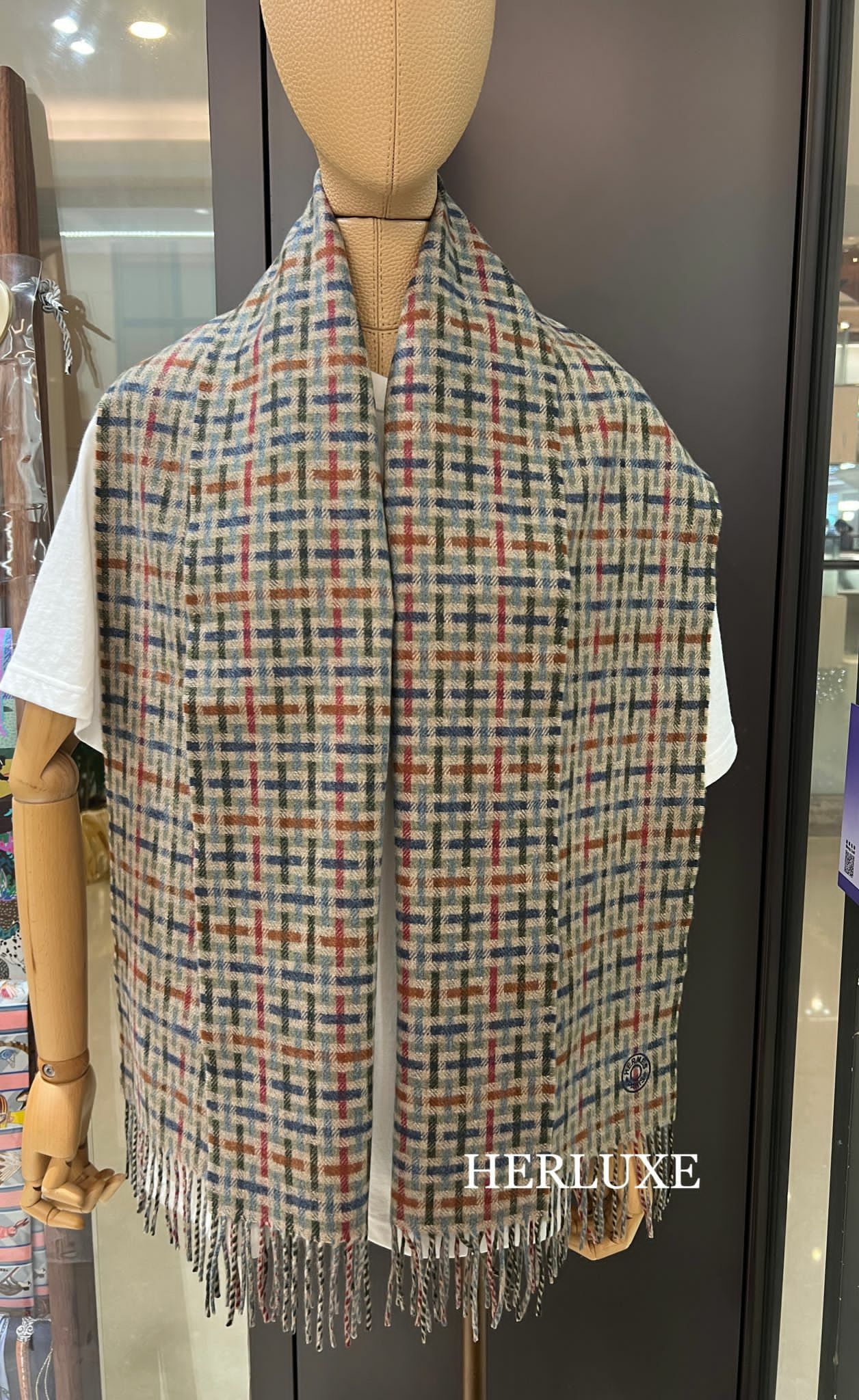 Muffler 100%cashmere 40x160cm H ecossais beige / rouge