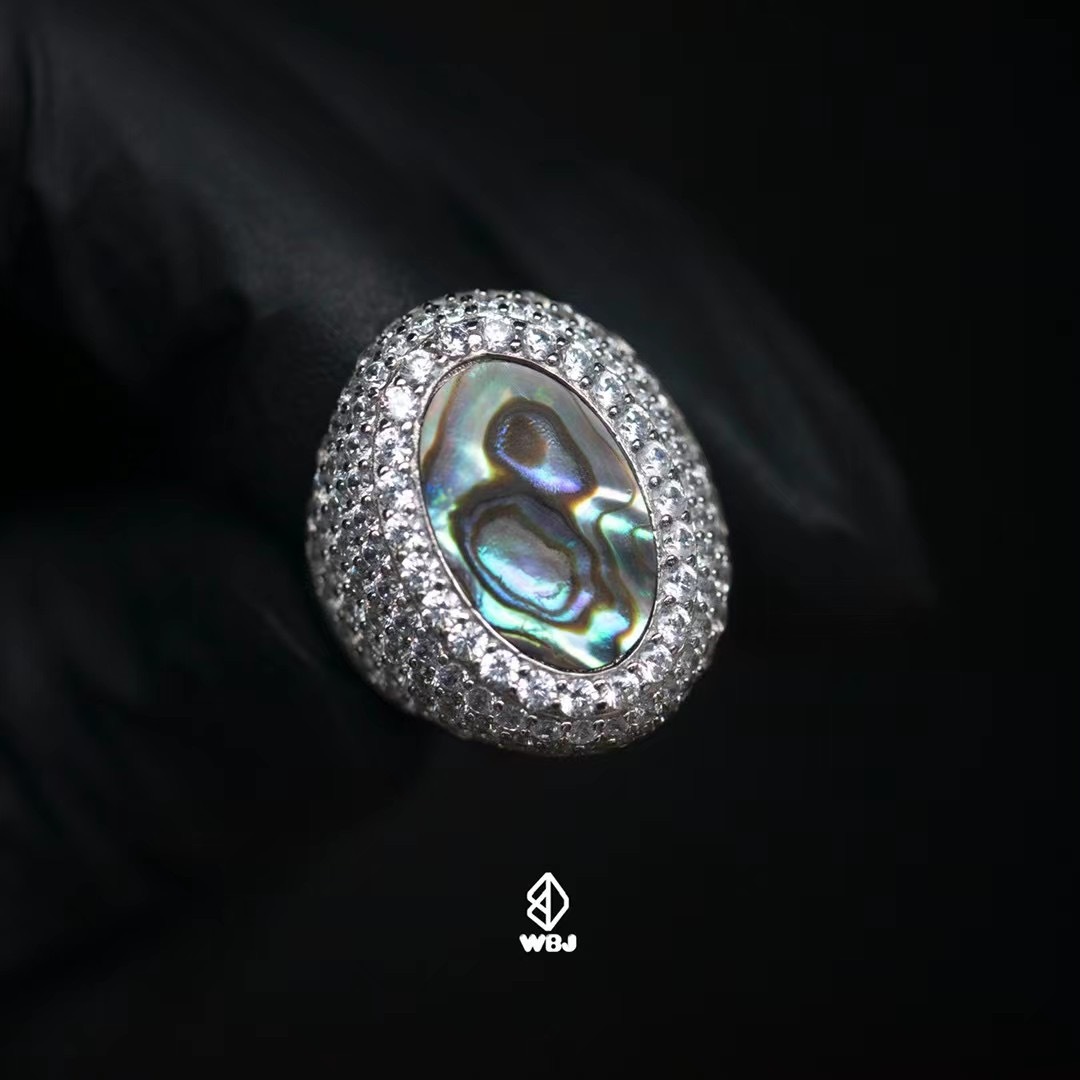 天然貝殼面鑲嵌戒指