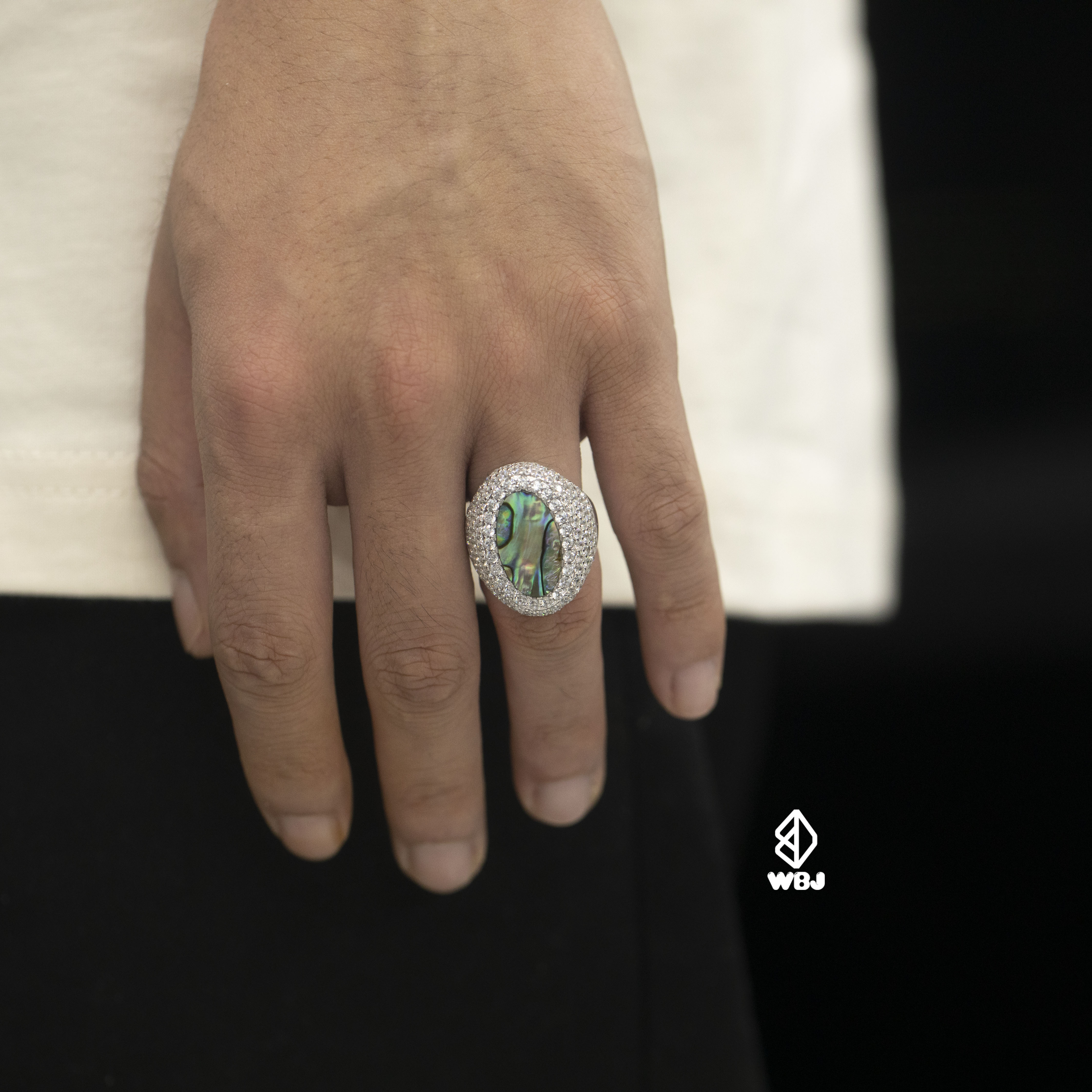 天然貝殼面鑲嵌戒指