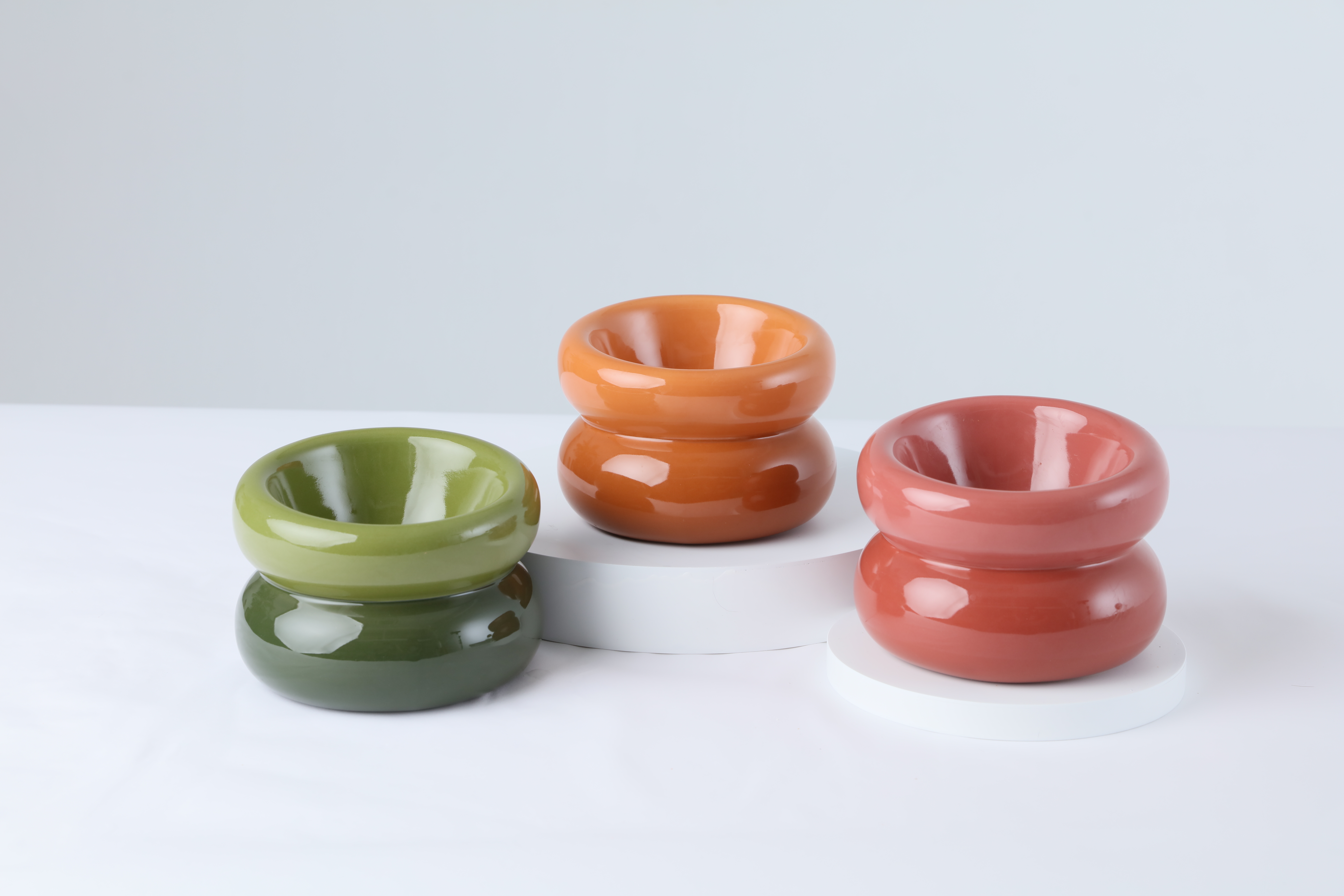 Pehom 舒芙蕾雙層墊高碗 (琥珀橙, 玫瑰粉, 牛油果綠)