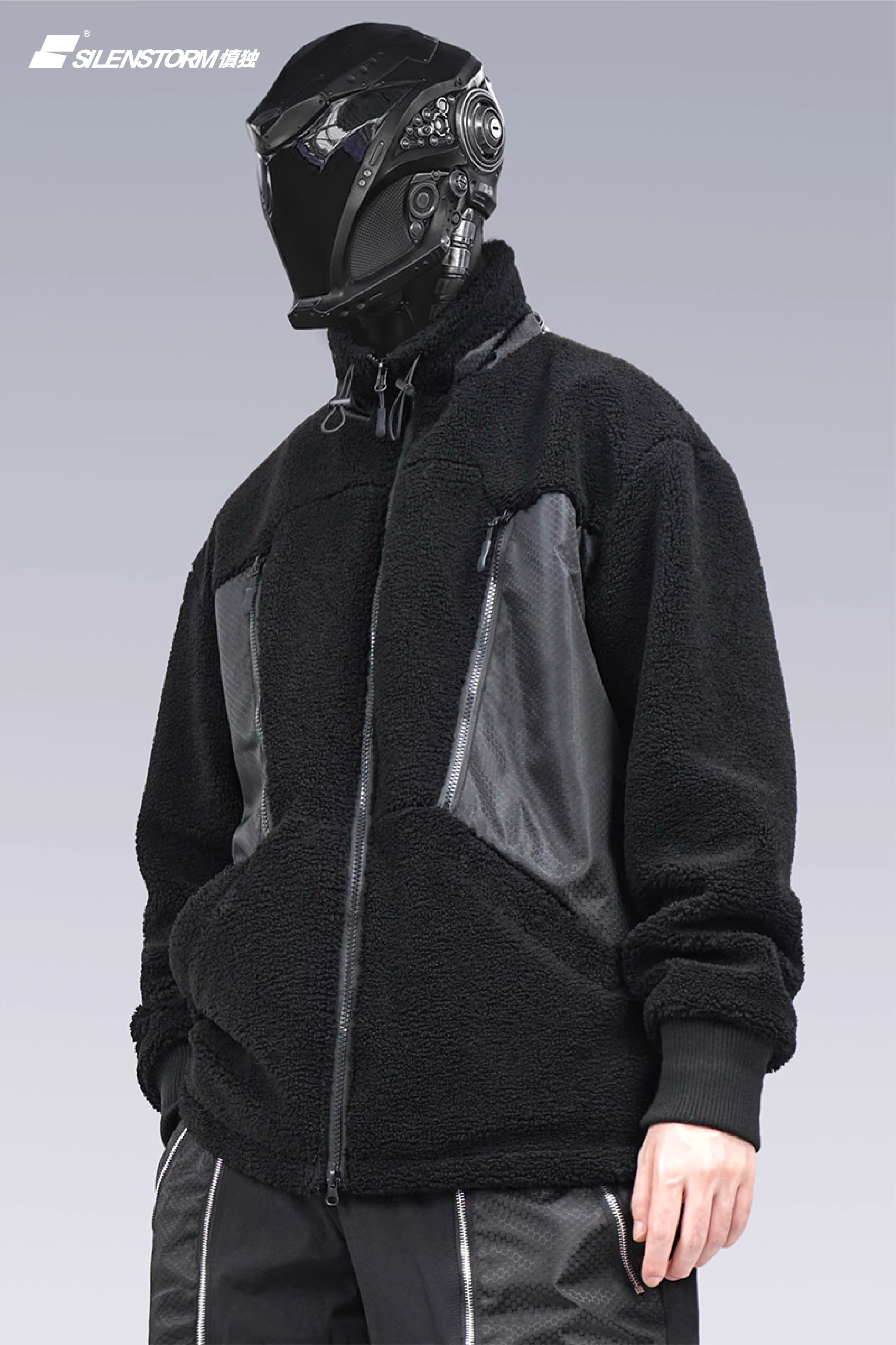 慎獨高領羊羔絨口袋拼夾克