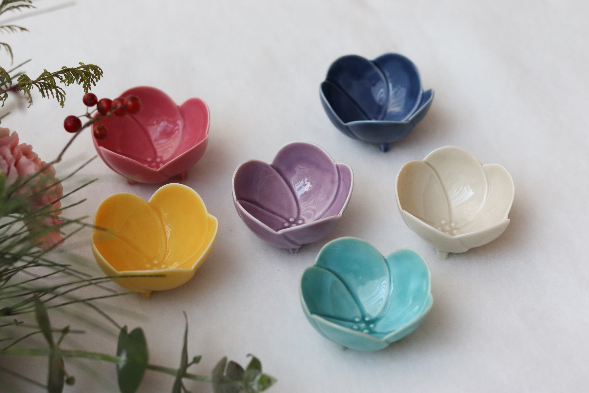 日本 美濃燒 三腳 花形小缽