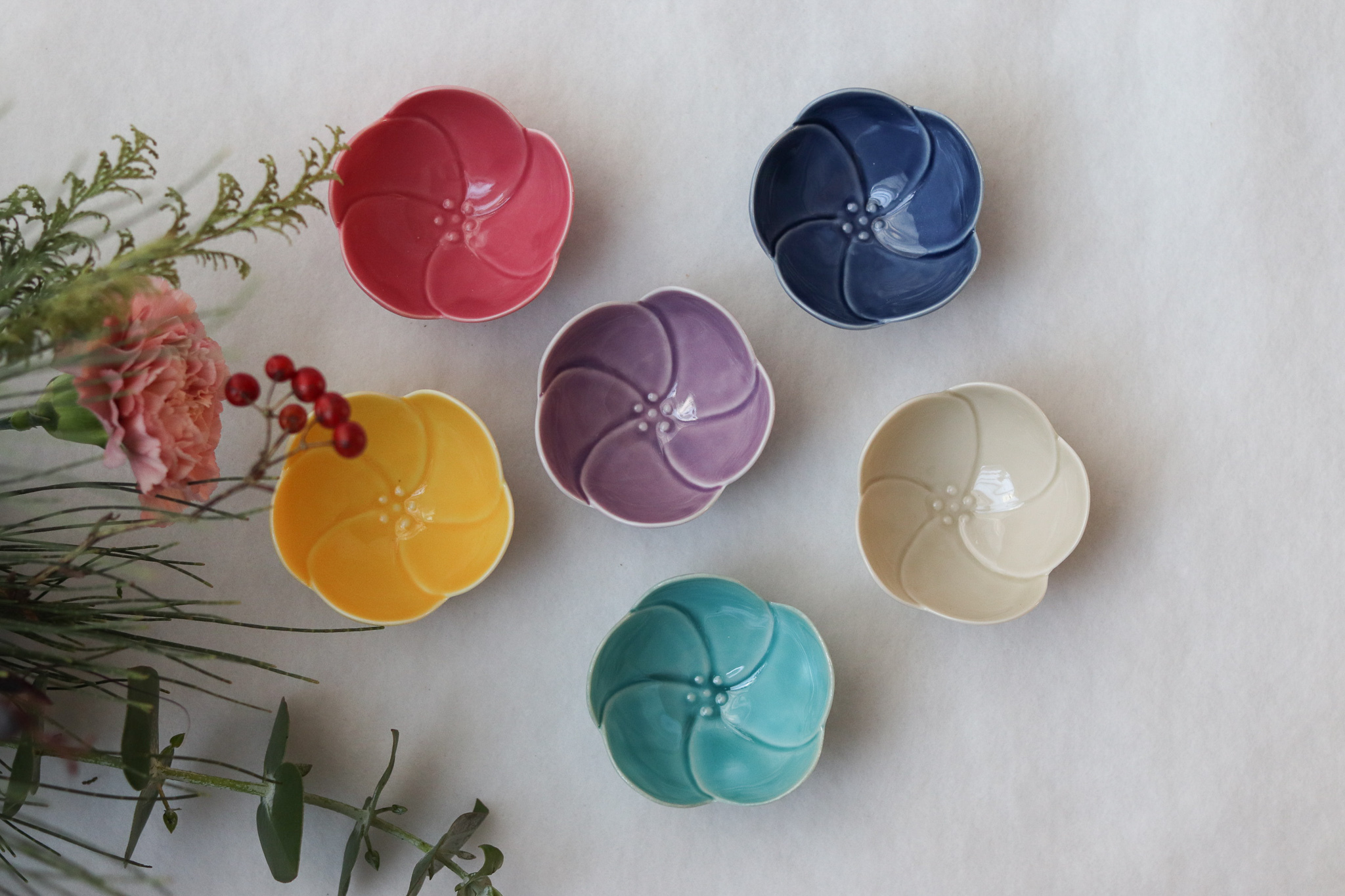 日本 美濃燒 三腳 花形小缽