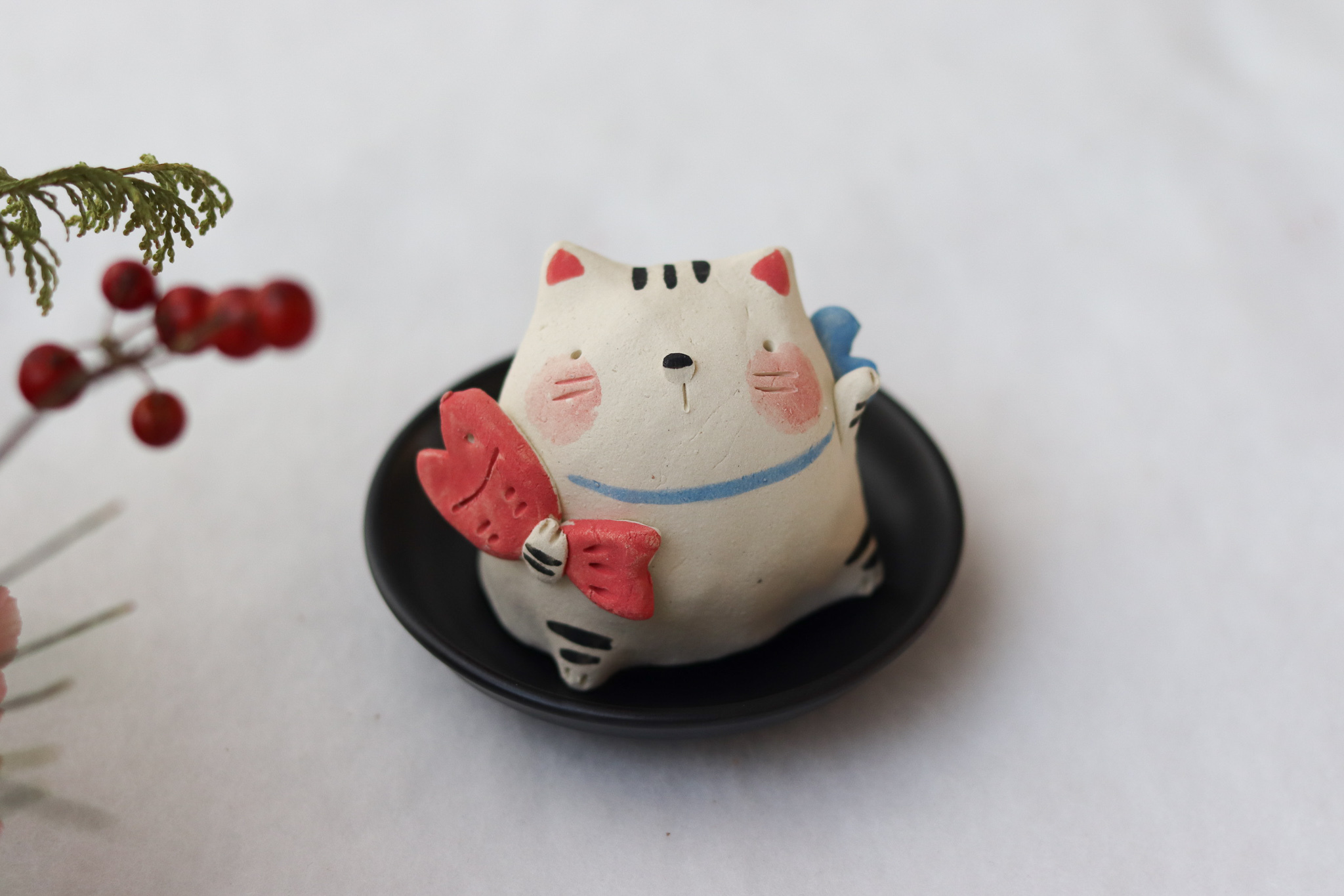 日本 小豆工房 鯛魚招財貓 香立