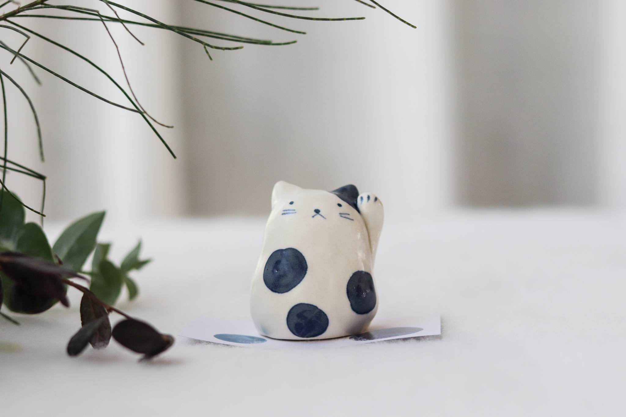 日本 作舍窯 手作 藍染 招財貓 擺飾